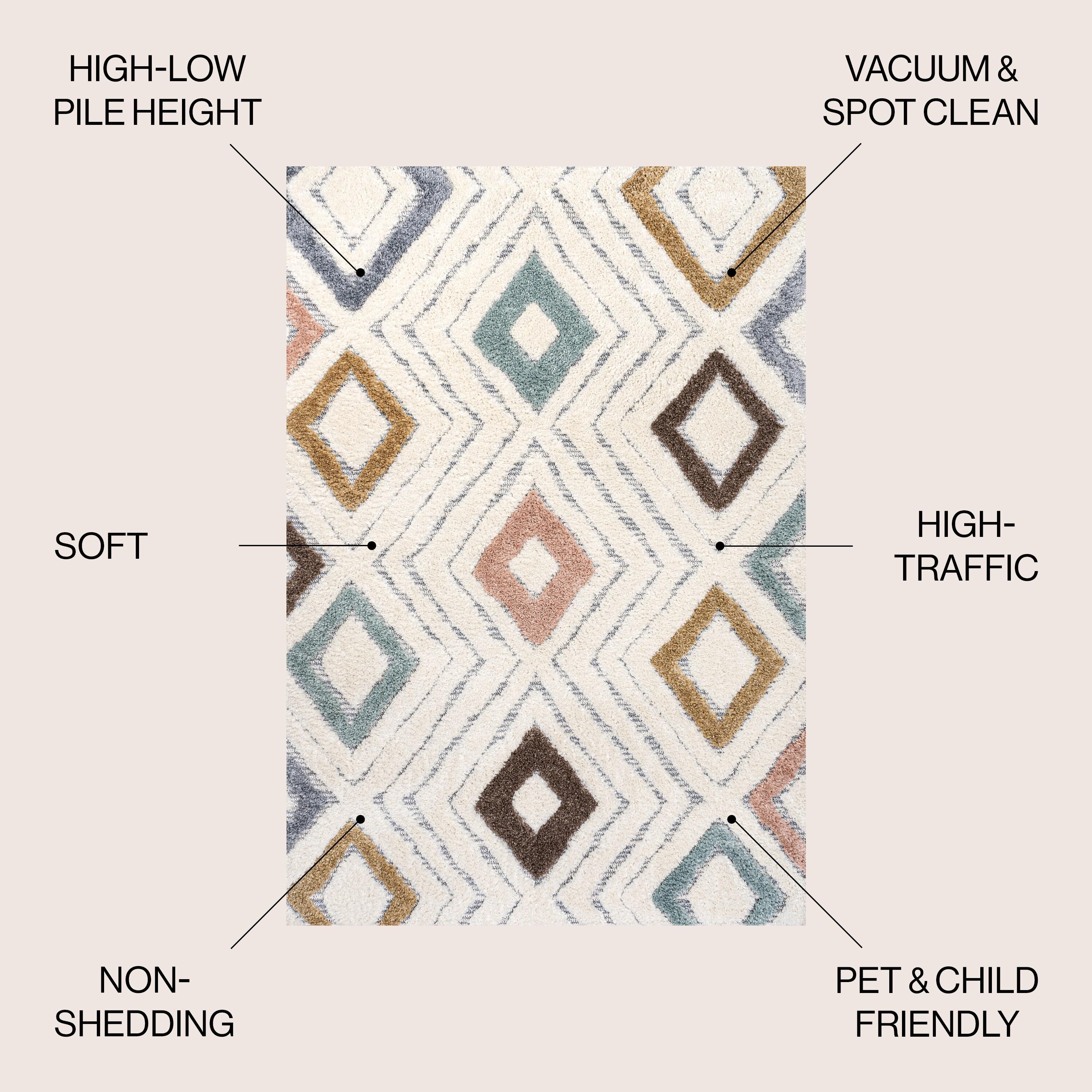 5' x 8' Amira Diamond High-Low Area Rug, Multi/Cream - JONATHAN Y