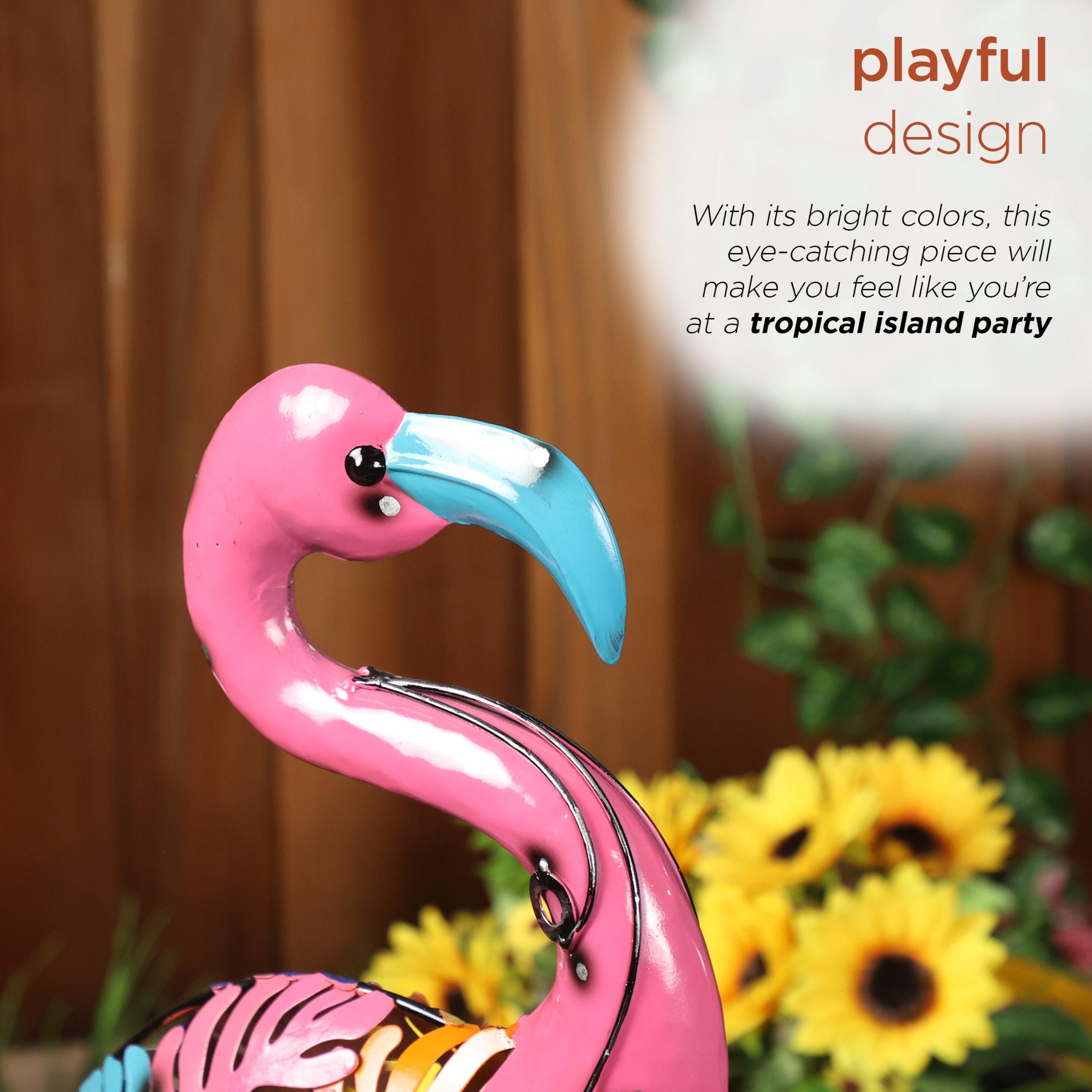 Alpine Corporation Metal Colorful Flamingo with Leaves Decor