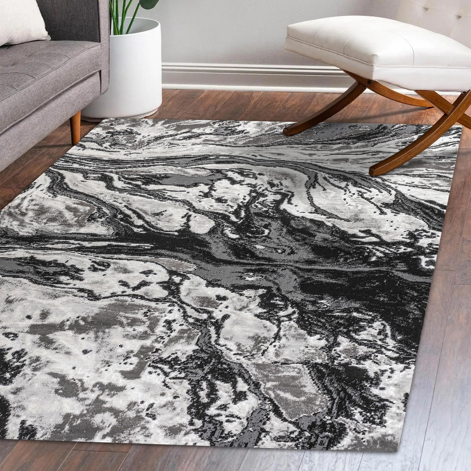 5'x8' Swirl Marbled Abstract, Black/Ivory - JONATHAN Y