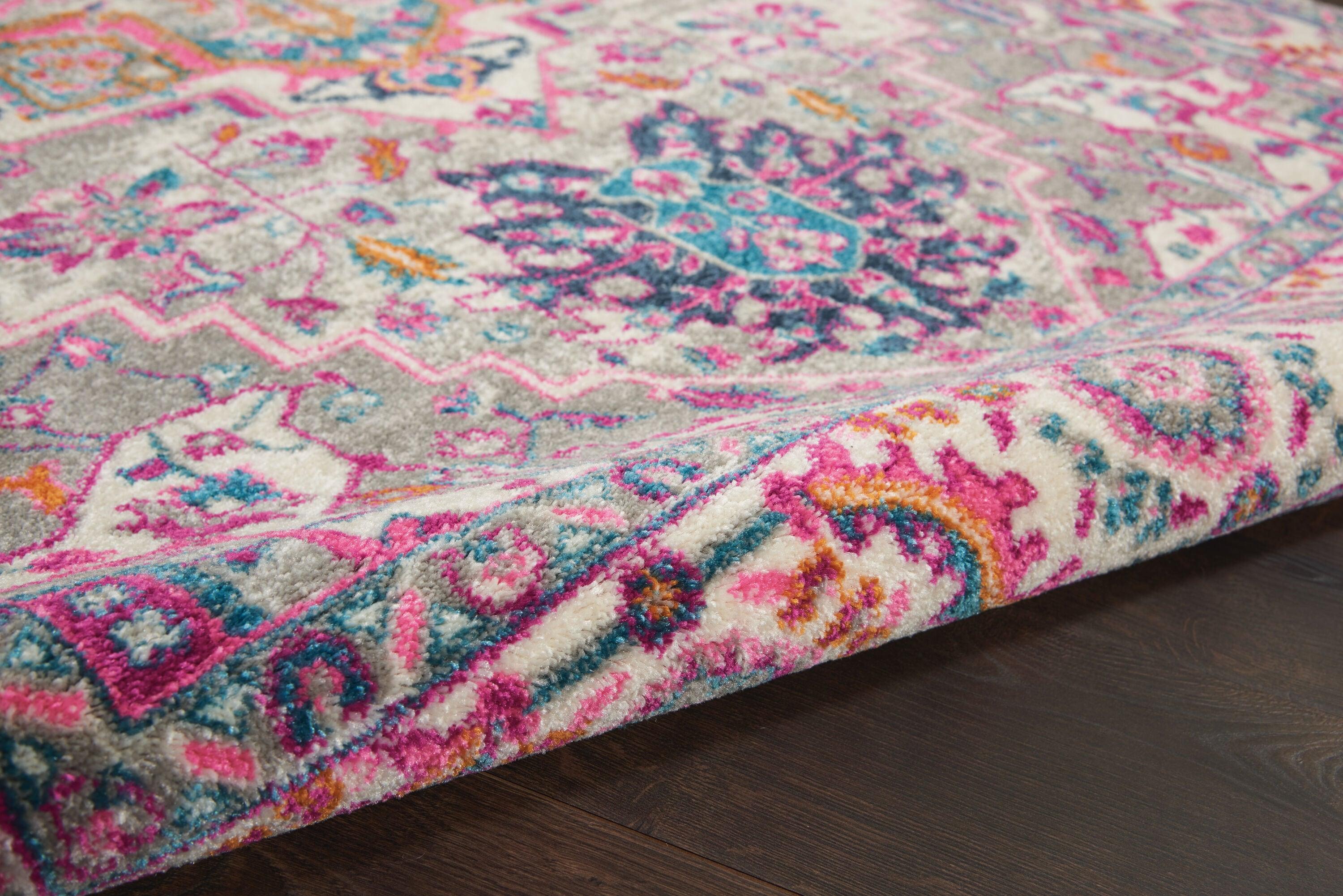 Nourison Passion Colorful Center Medallion Indoor Area Rug Light Grey/Pink 5'3" x 7'3"