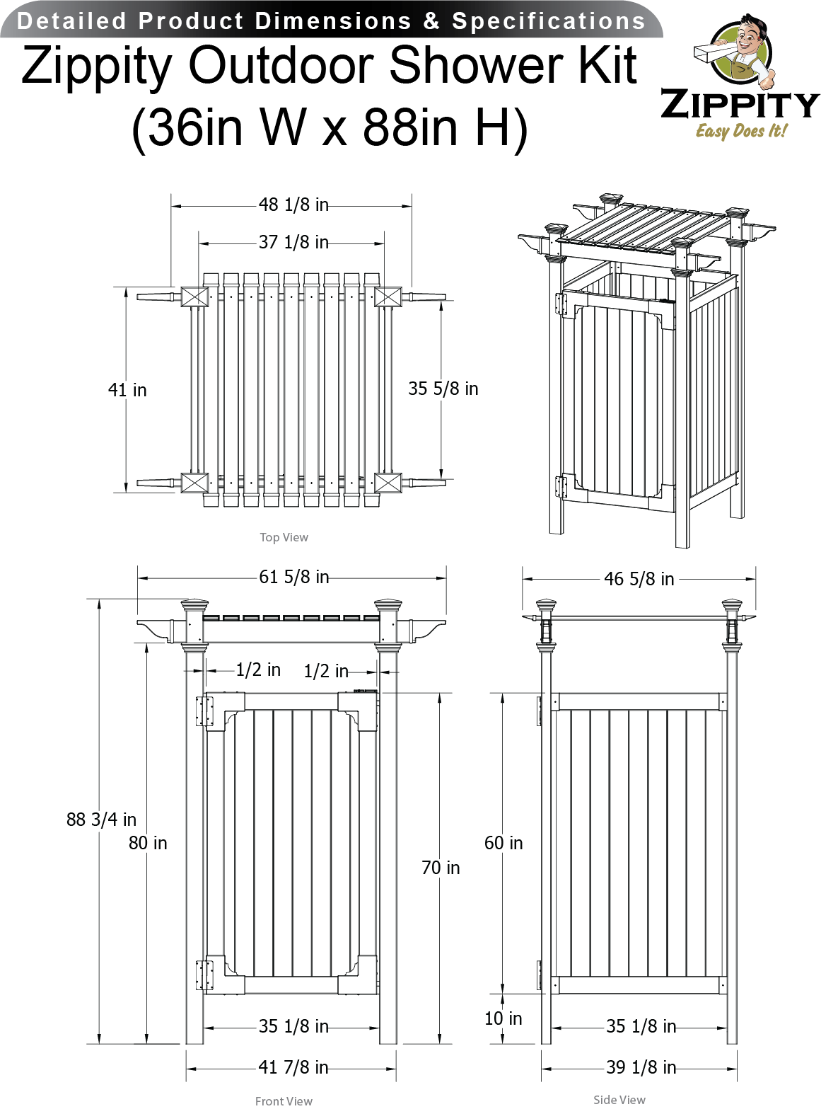 89in White Vinyl Outdoor Shower Enclosure Kit with Door