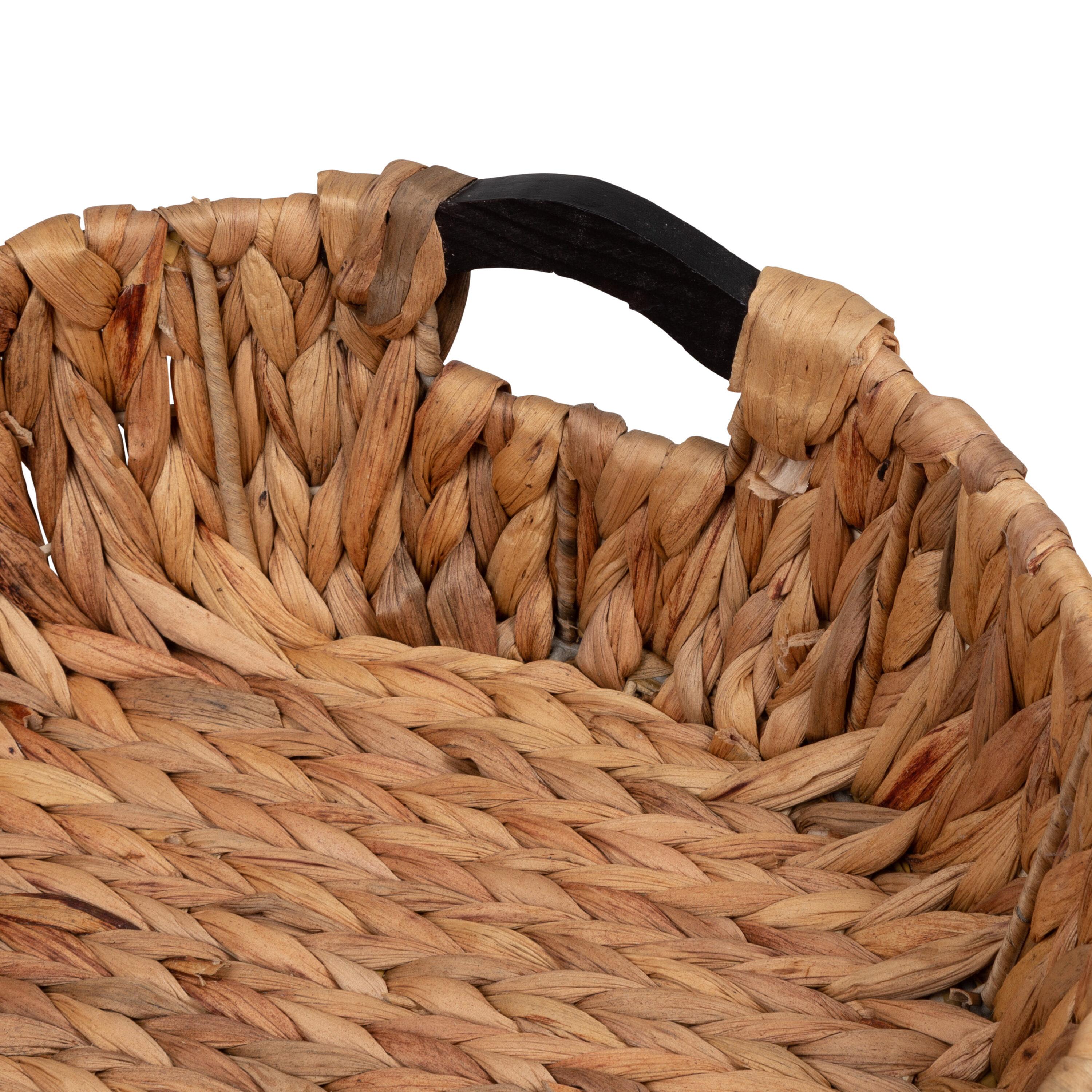 Honey-Can-Do Water Hyacinth Wicker Round Nested Storage Basket 3-Piece Set with Wood Handles, Natural