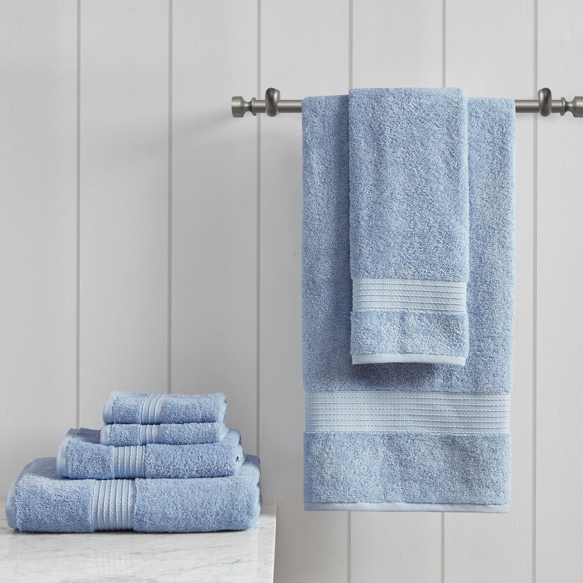 6pc Organic Cotton Bath Towel Set Blue: Madison Park, Heavyweight Terry, OEKO-TEX Certified