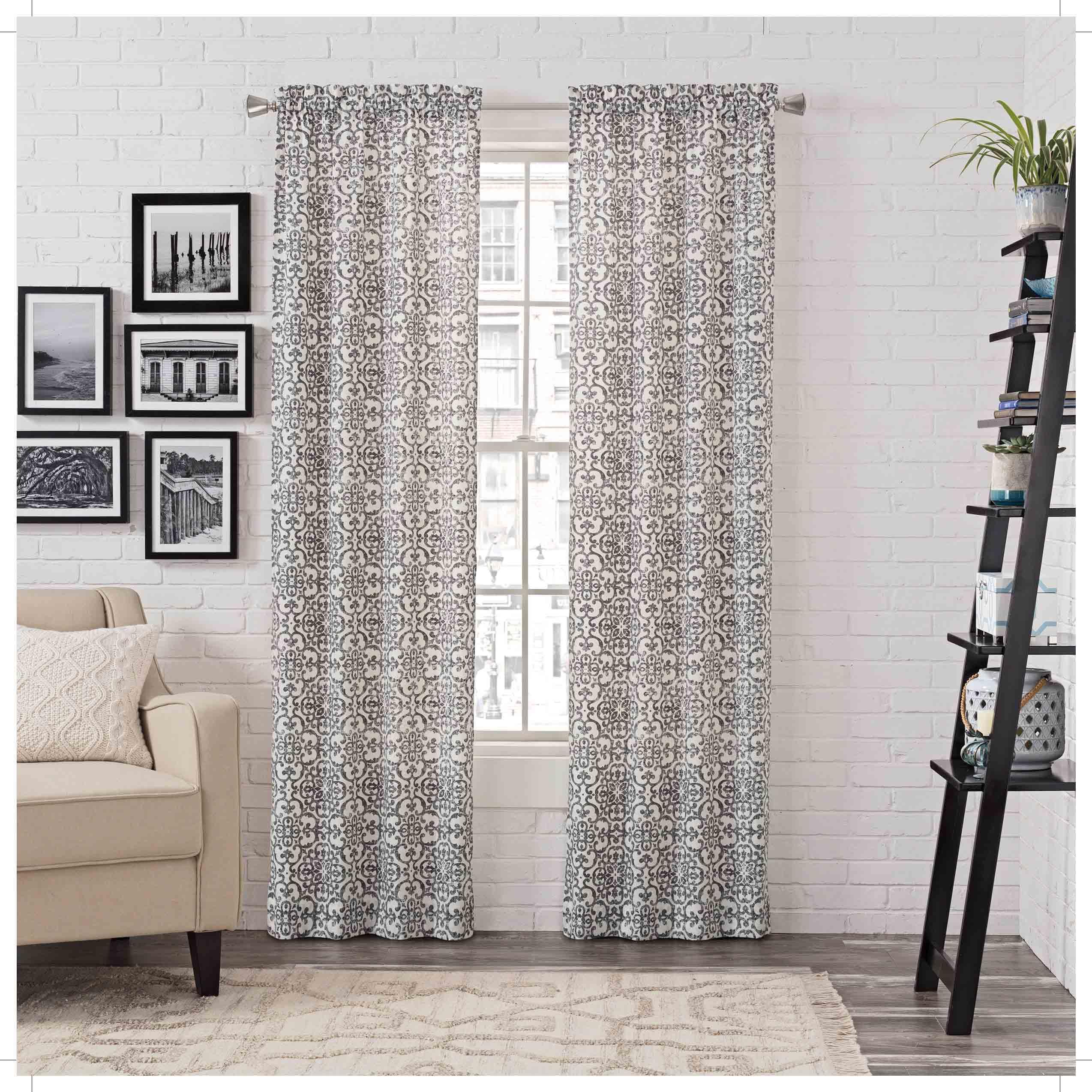 Pairs to Go Brockwell Distressed Medallion Rod Pocket Curtains, 28” x 63” (2 Panels)