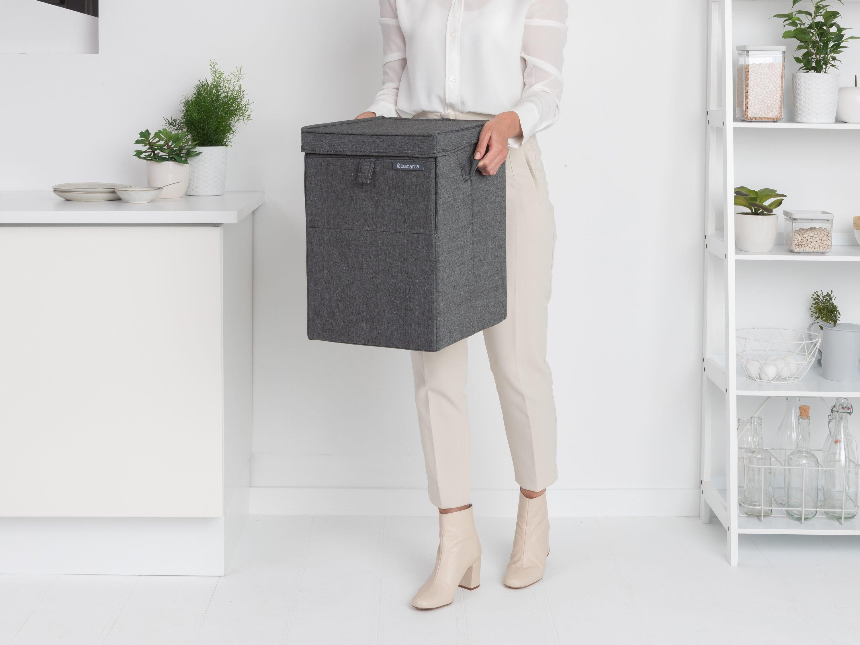Gray Cotton Polyester Stackable Rectangular Laundry Hamper with Lid
