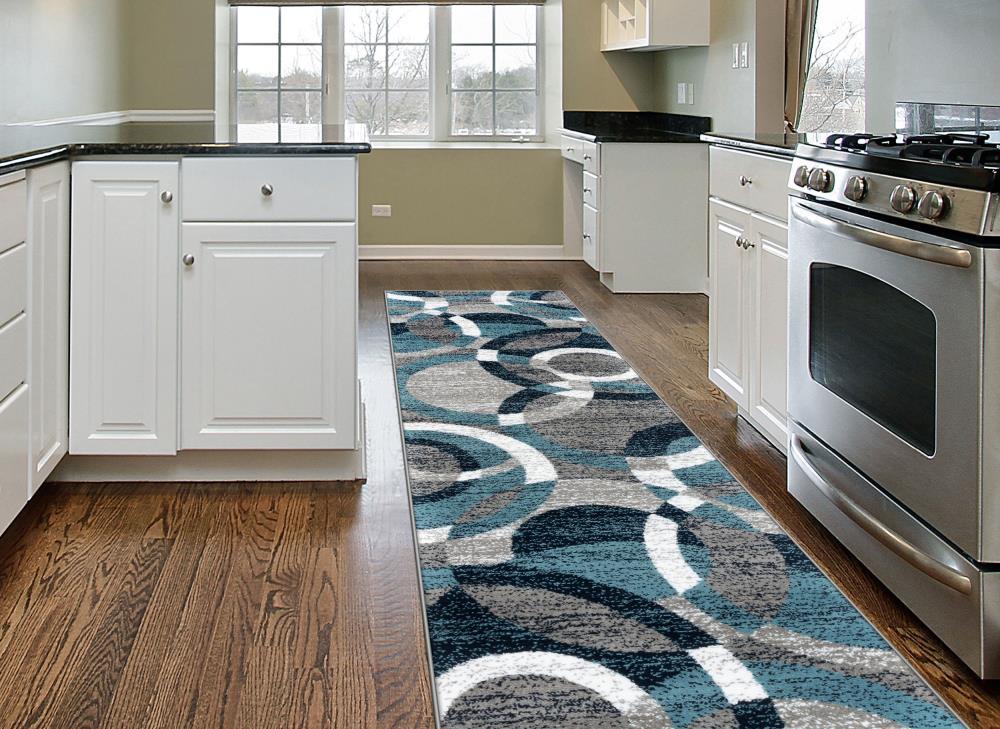 World Rug Gallery Geometric Circles Blue 2' x 7' Runner Rug