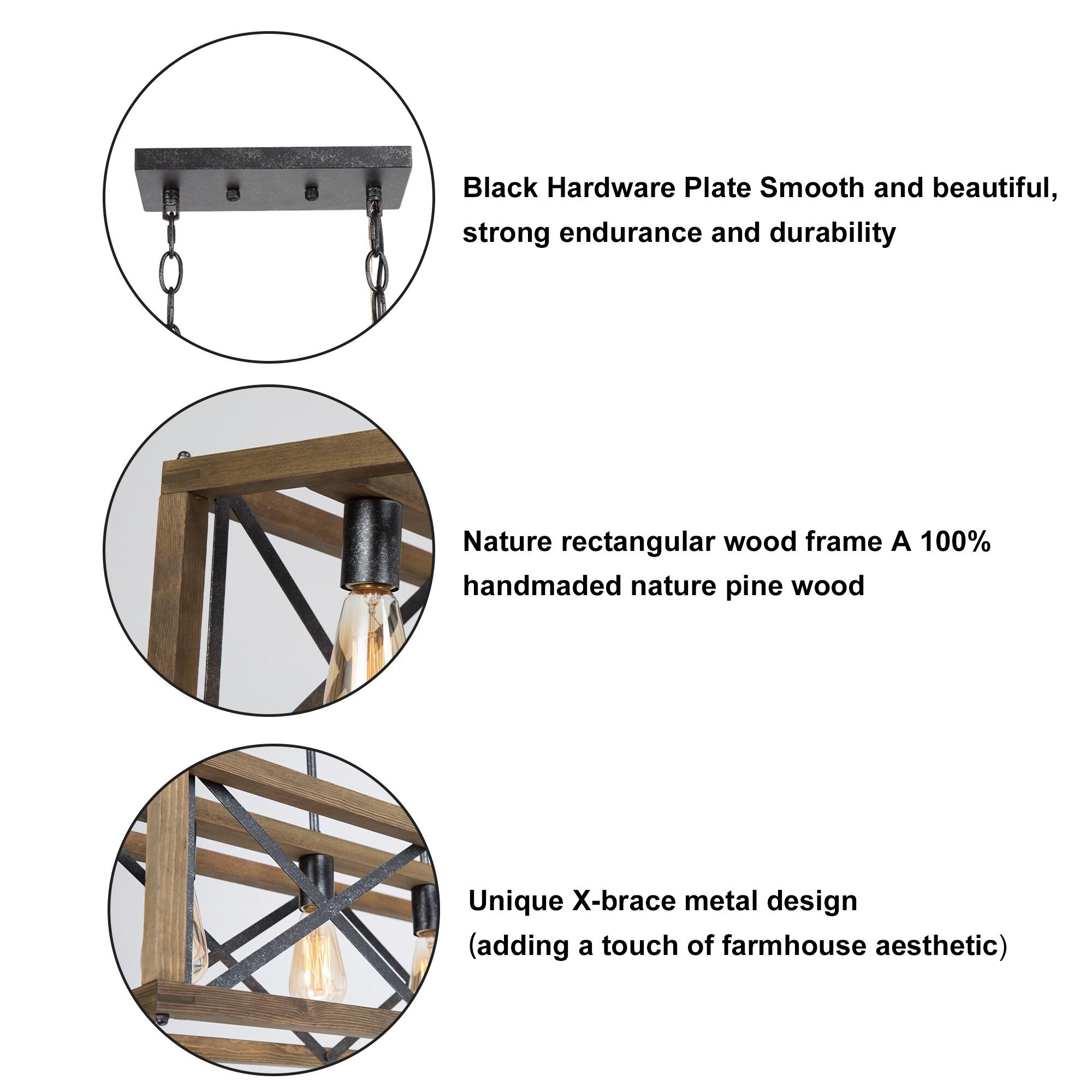 LNC Farmhouse Decor 4-Light Wood Chandelier Kitchen Island Light Fixtures, Large Modern Farmhouse Chandeliers Light for Dining Room, Kitchen Island, Bedroom