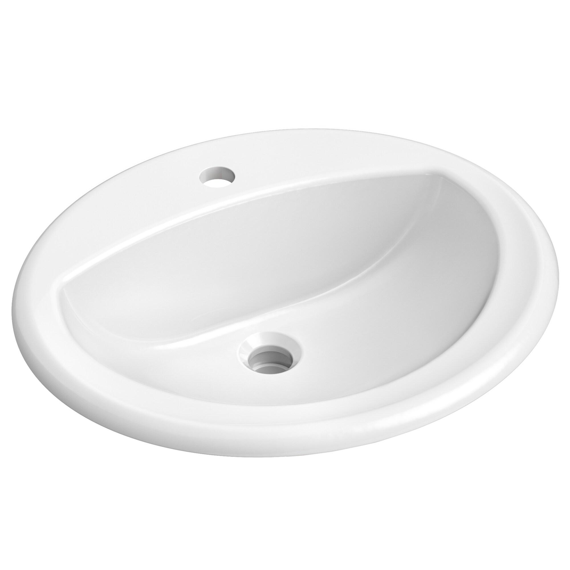 KRAUS Elavo. Oval Porcelain Ceramic Self-Rimming Drop In Bathroom Sink In White With Overflow Drain, KCT-100