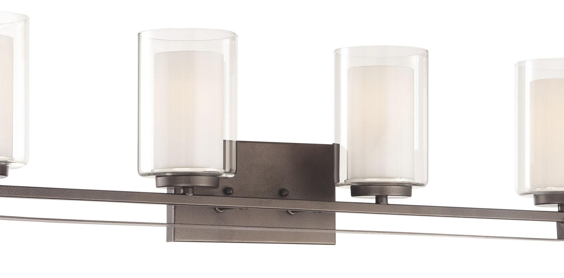 Minka Lavery Industrial Wall Light Smoked Iron Hardwired 32 1/2" 4-Light Fixture White Inner Clear Outer Glass Shade for Bathroom