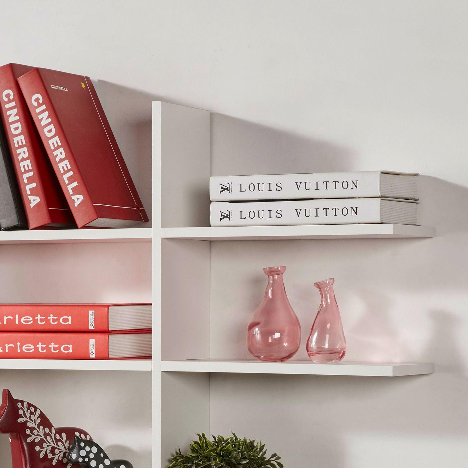 Danya B. 51" x 45" Five Tier Asymmetric Shelf White - Laminated, Interlocking, MDF Composite