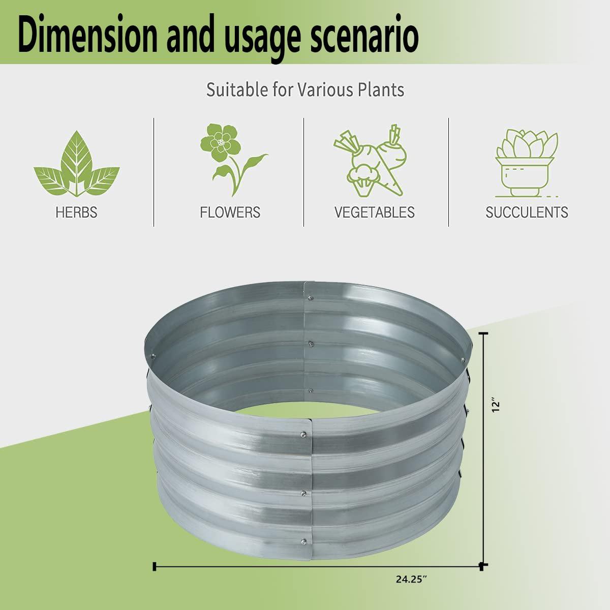 LuxenHome 2ft Round Galvanized Metal Raised Garden Bed Planter Silver