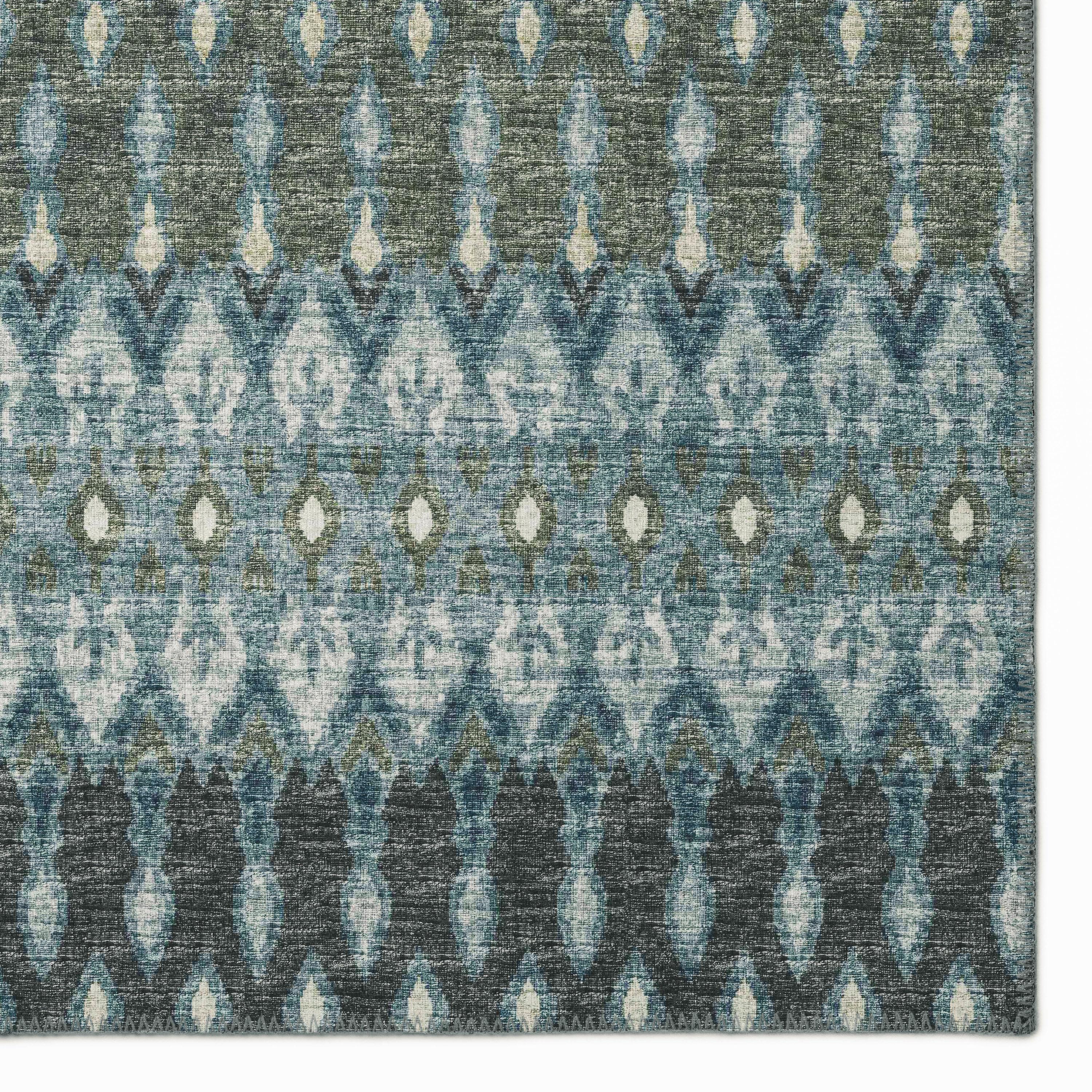 Moody Blue Chenille Geometric Washable Area Rug 3' x 5'