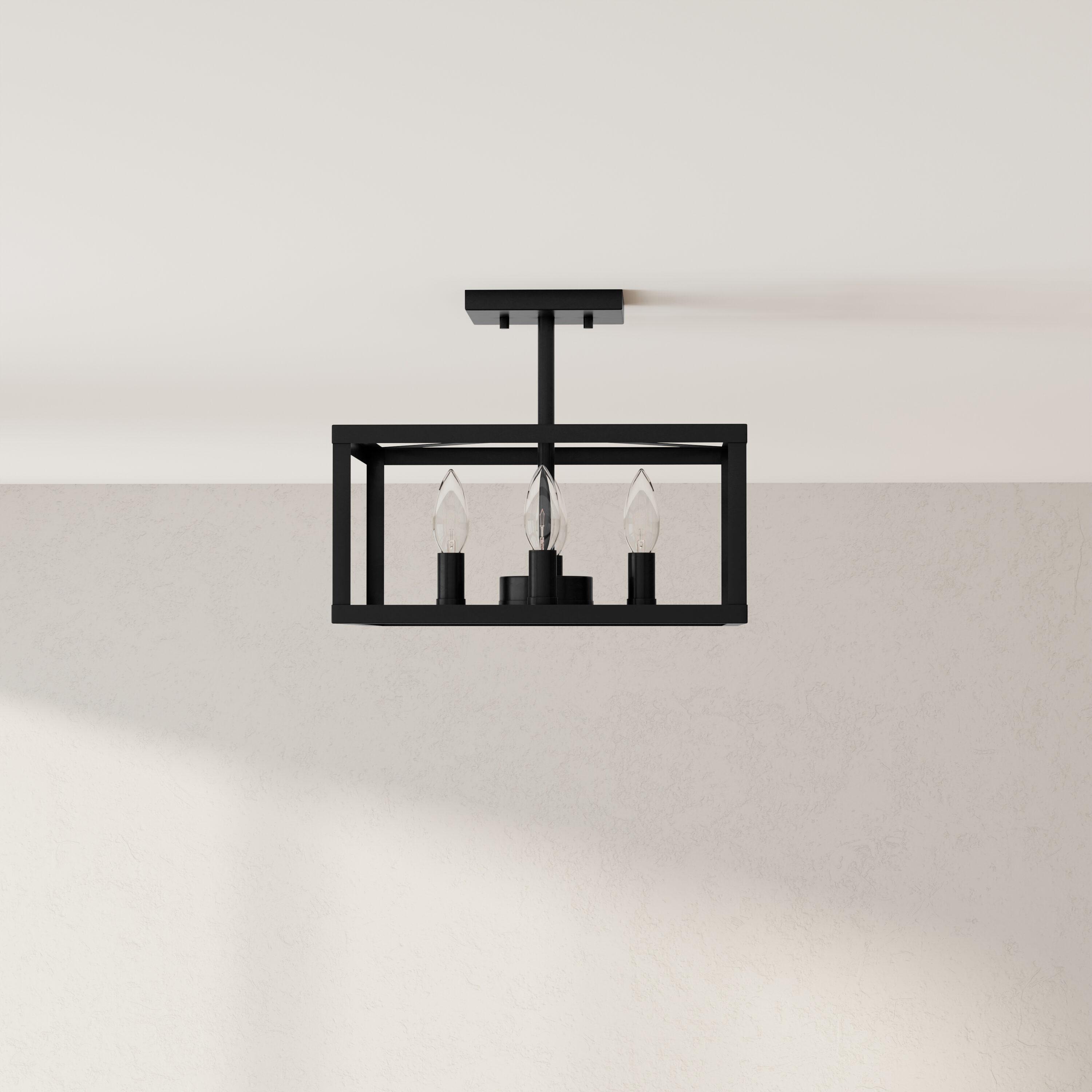 Progress Lighting Hillcrest 4-Light Semi-Flush Mount in Matte Black with Clear Beveled Glass Panels
