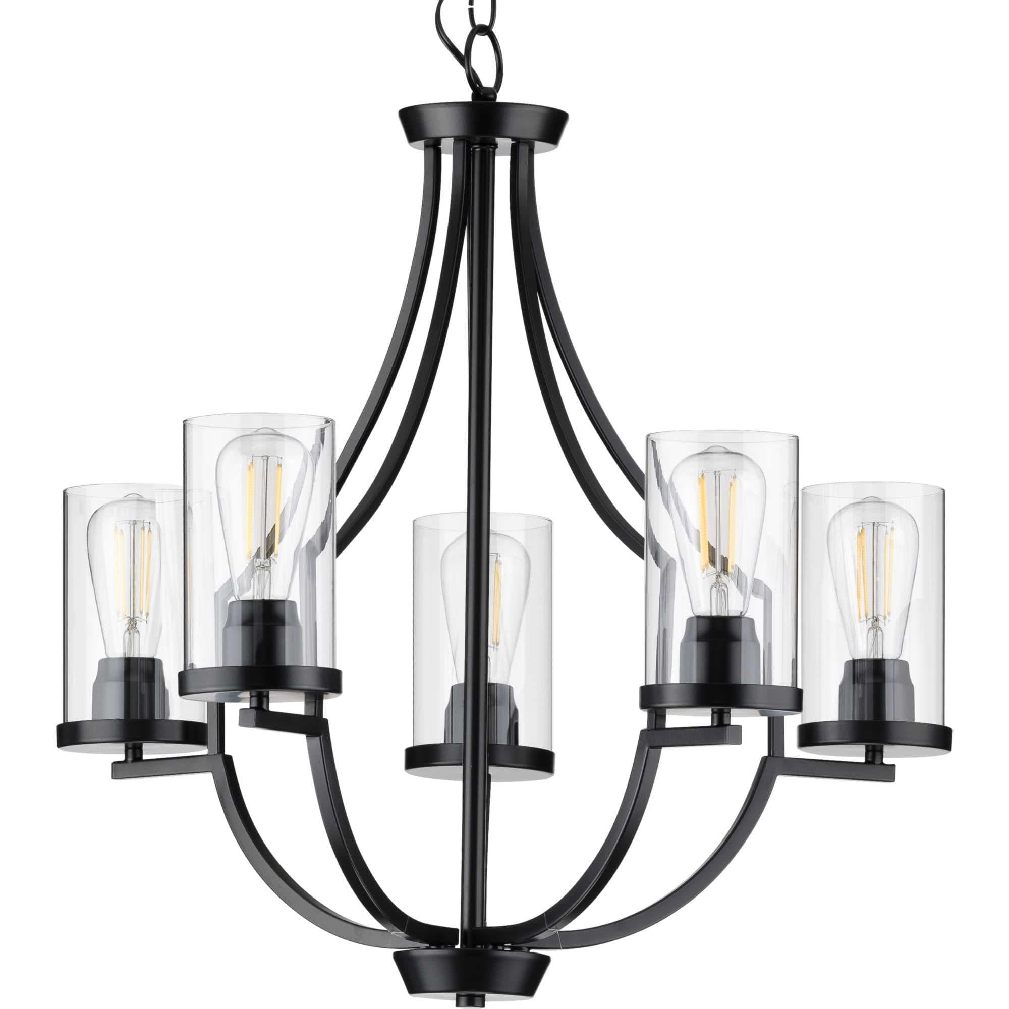 Progress Lighting Lassiter 5-Light Chandelier, Matte Black, Clear Glass Shades