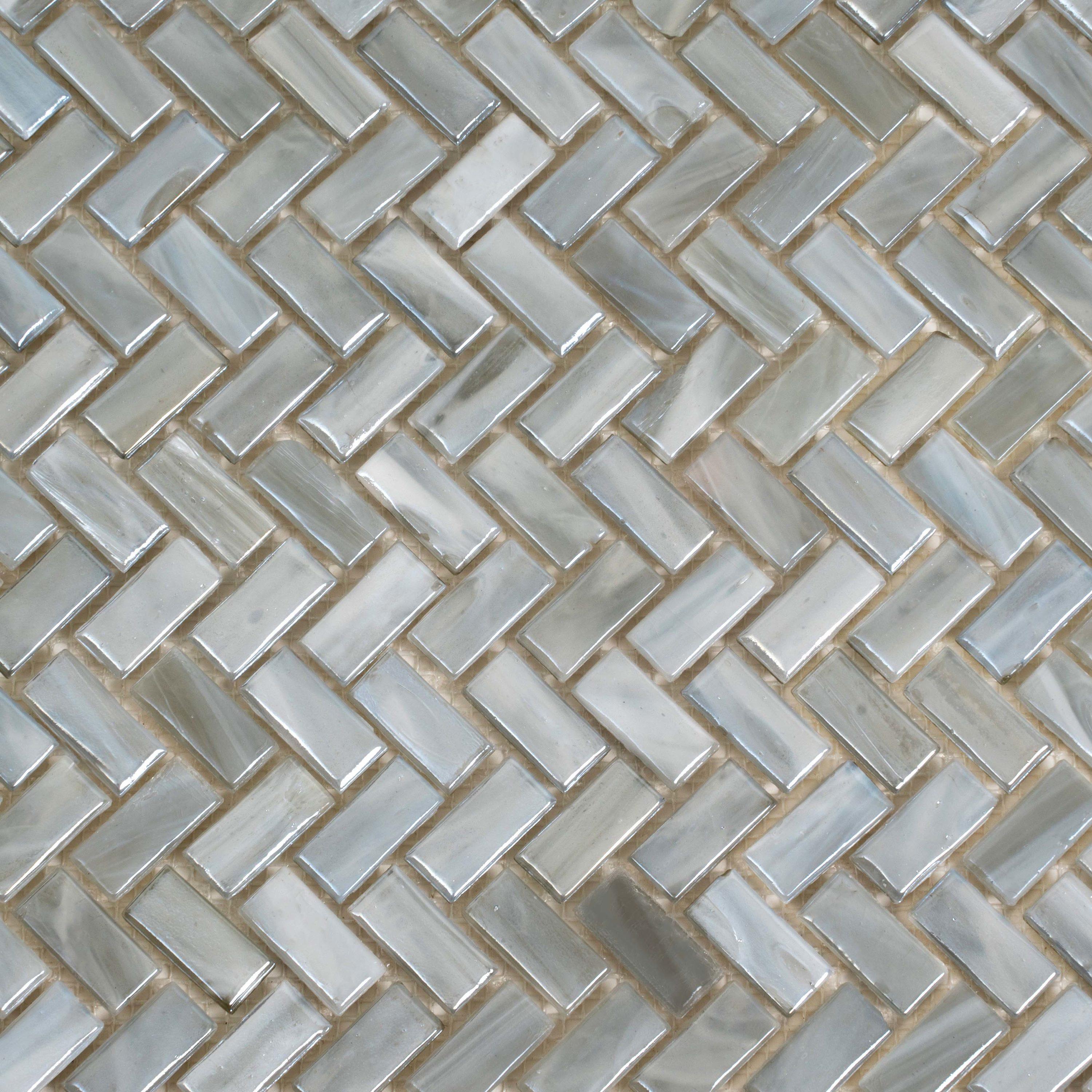 Apollo Tile    10 Pack 11.8-in x 11.9-in Gray Herringbone Glossy Finished Glass Mosaic Floor and Wall Tile (9.75 Sq ft/case)