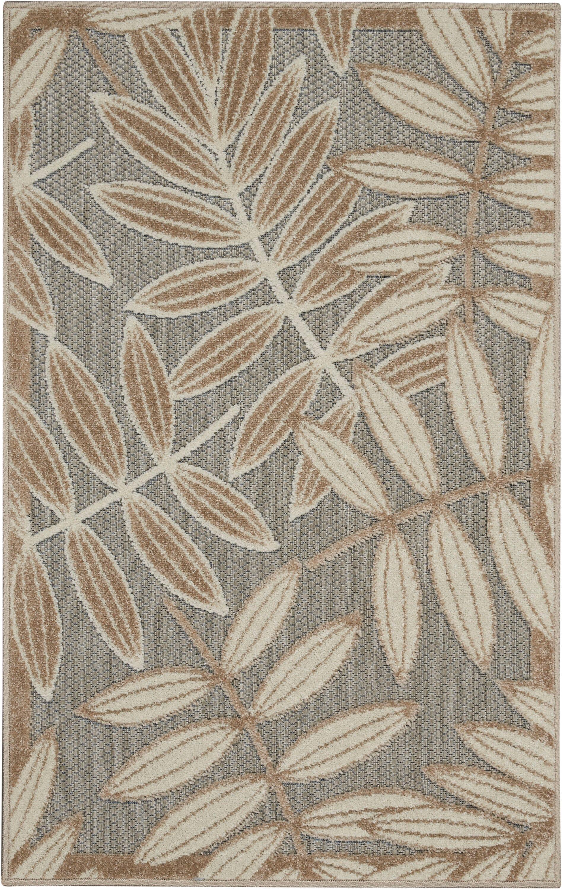 Nourison Aloha Floral Leaf Flatweave High-Low Indoor Outdoor Area Rug Natural 2'8" x 4'