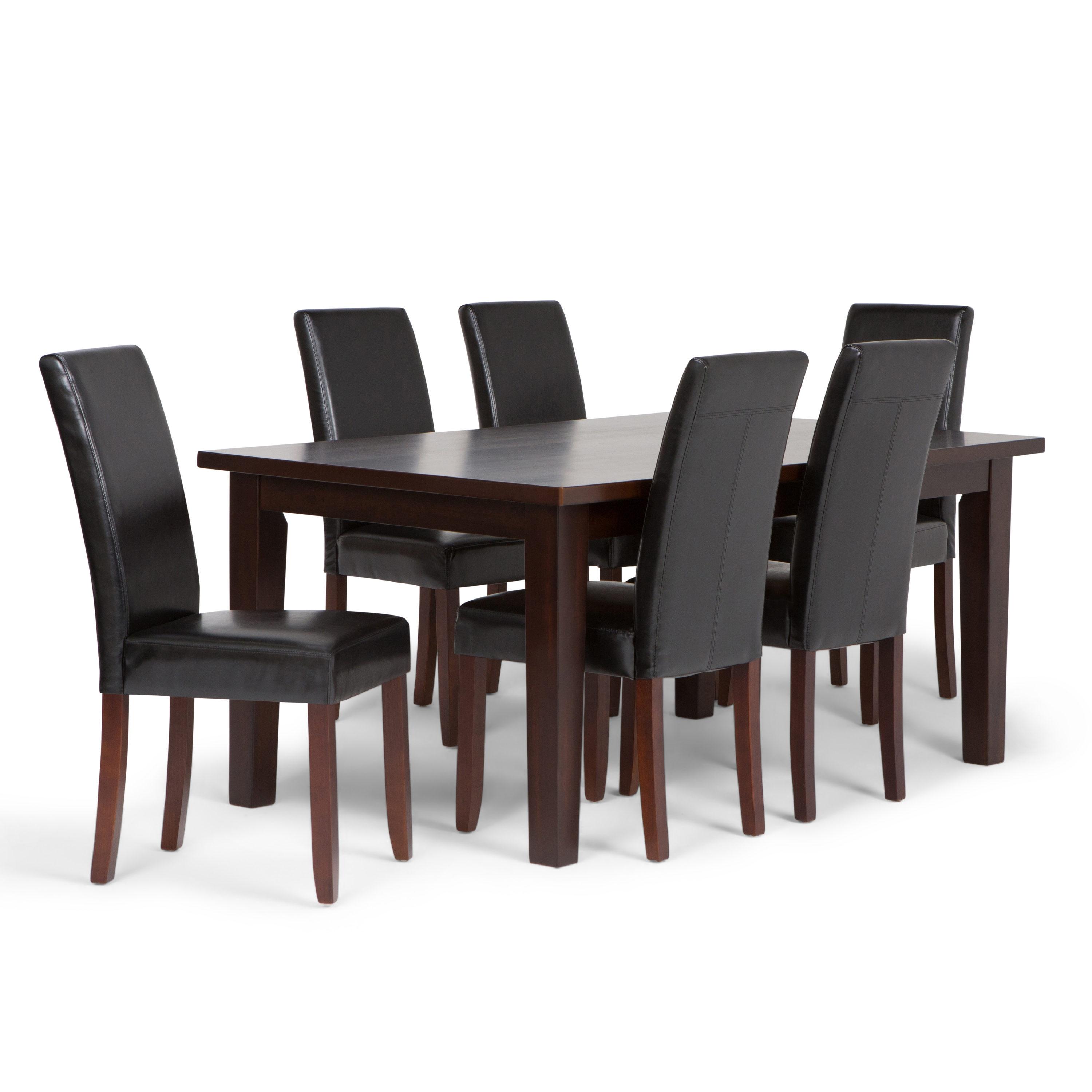 Simpli Home Acadian 7-Piece Dining Set with Solid Hardwood Table and 6 High-Back Upholstered Chairs