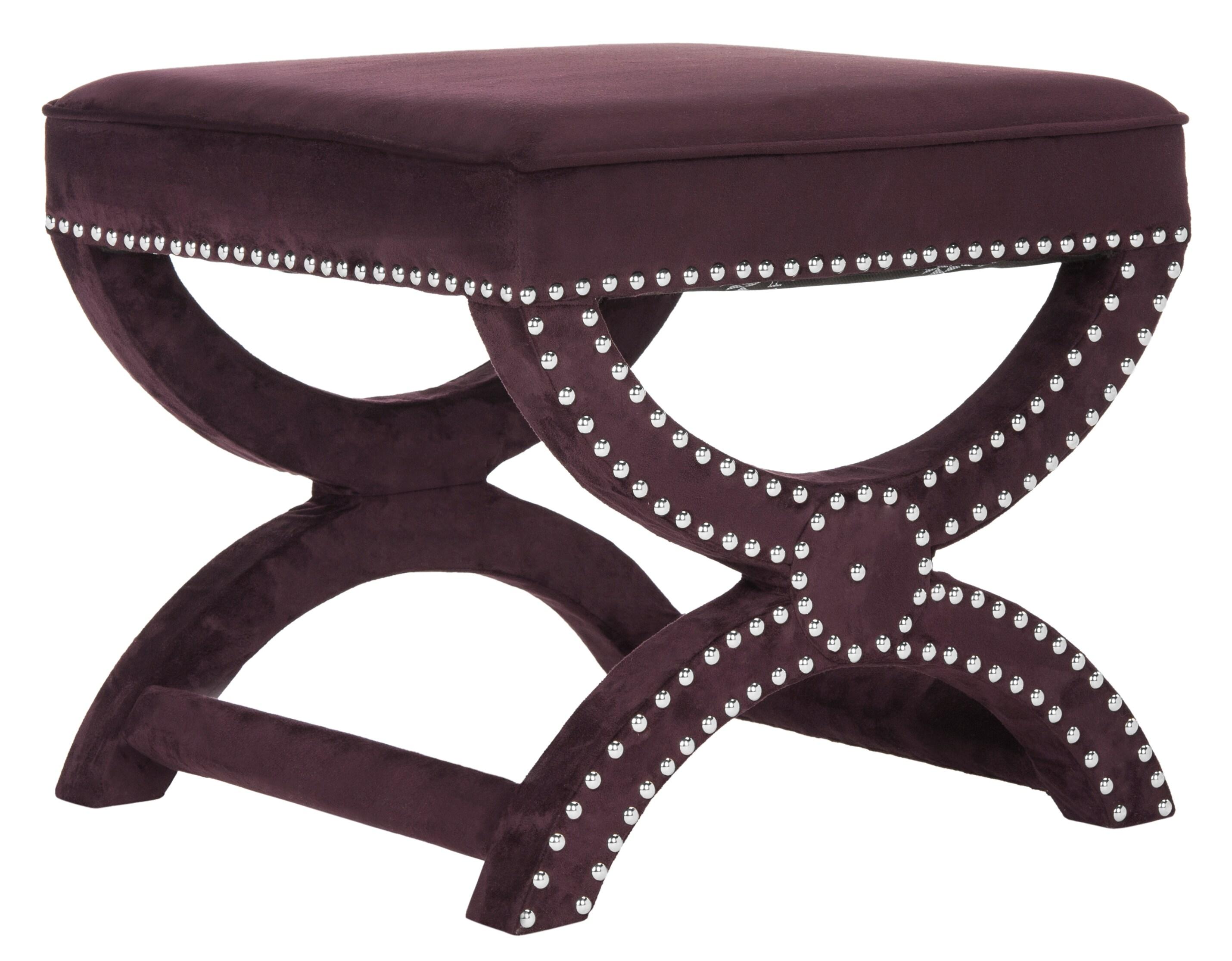 Mystic Ottoman with Silver Nail Heads - Plum - Safavieh