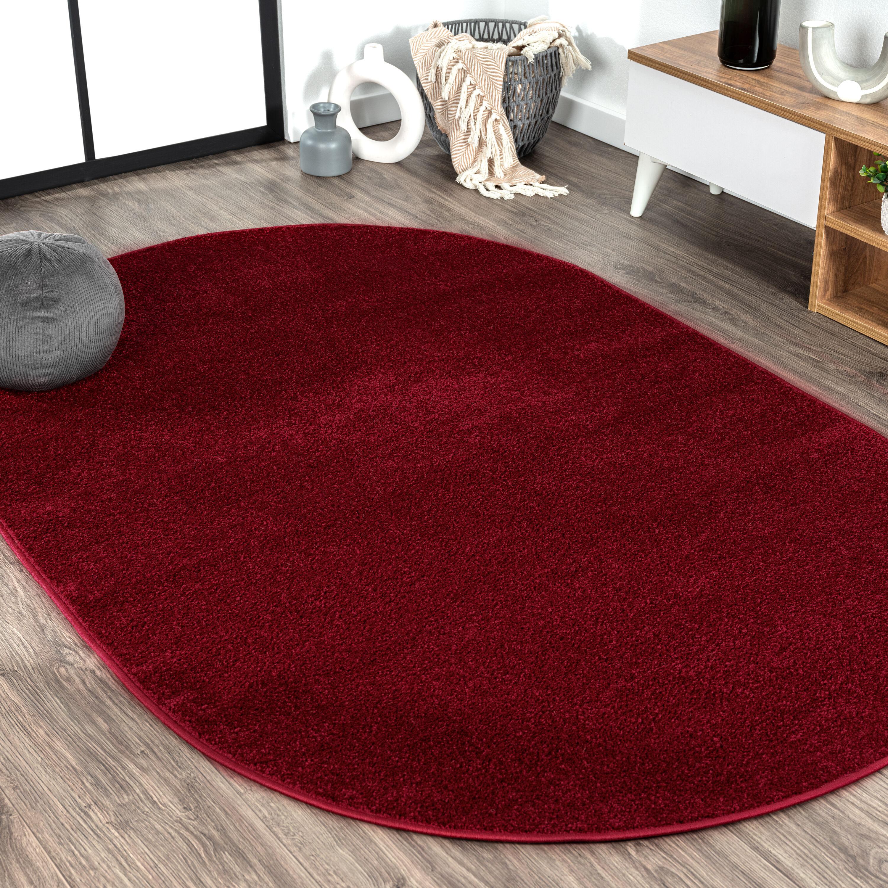 3'x5'Oval  Haze Solid Low-Pile, Dark Red - JONATHAN Y