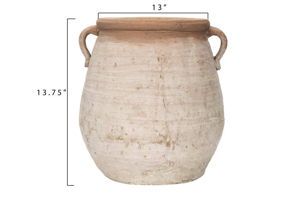 Storied Home 14" x 13" Whitewashed Terracotta Urn Jar Orange : Indoor/Outdoor, Boho Style, Water Tight