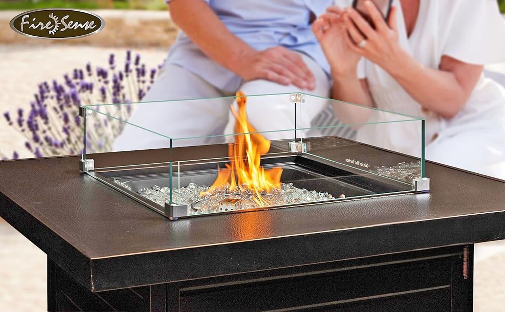 Fire Sense Wind Guard Clear Tempered Glass, Best Viewing Experience for Propane Gas Fire Pits & Patio Heater-22.5 Inches