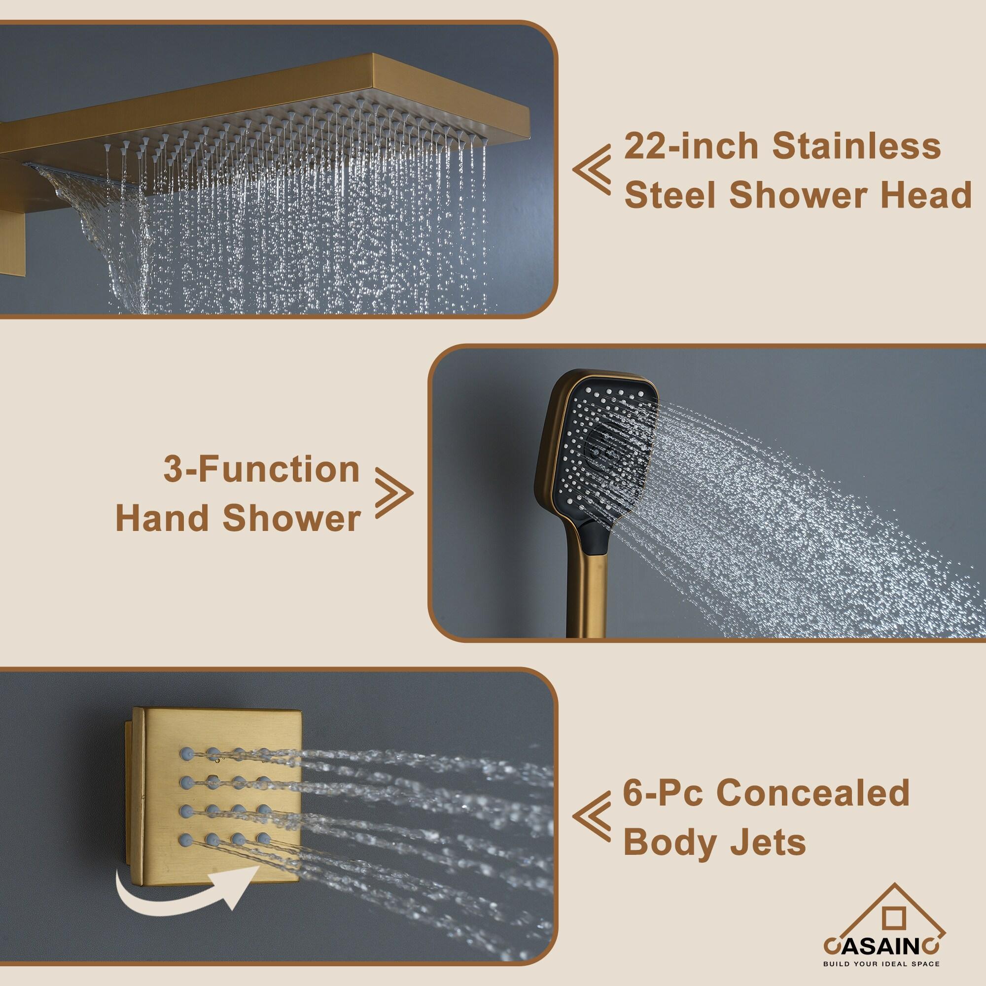 Cascade Bliss 4-Function 20 Inch Wall Mounted Rectangular Rainfall Thermostatic Shower System With 6 Body Jets