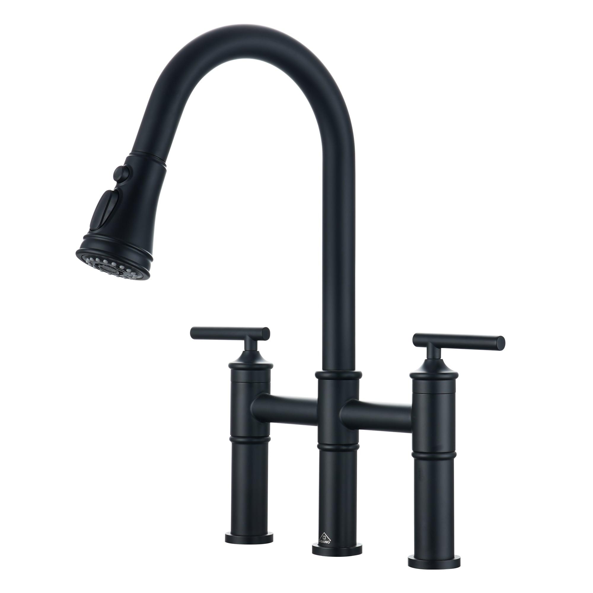 CASAINC Sleek 2-Handle Bridge Kitchen Faucet with Three Function Pull-Down Sprayhead 1.8 GPM KCLT0001-MB