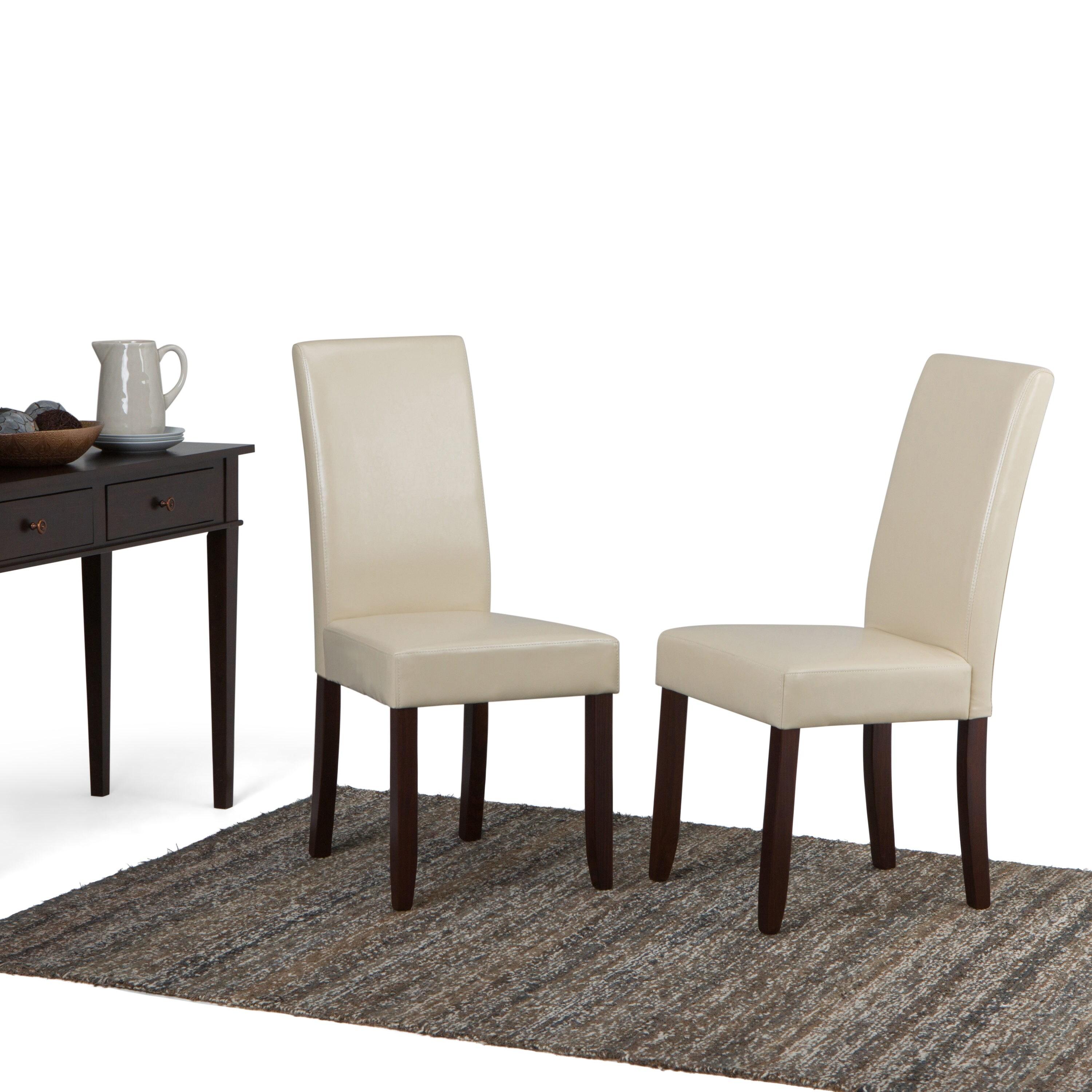 Simpli Home Acadian Transitional Parson Dining Chair (Set of 2) in Satin Cream Faux Leather