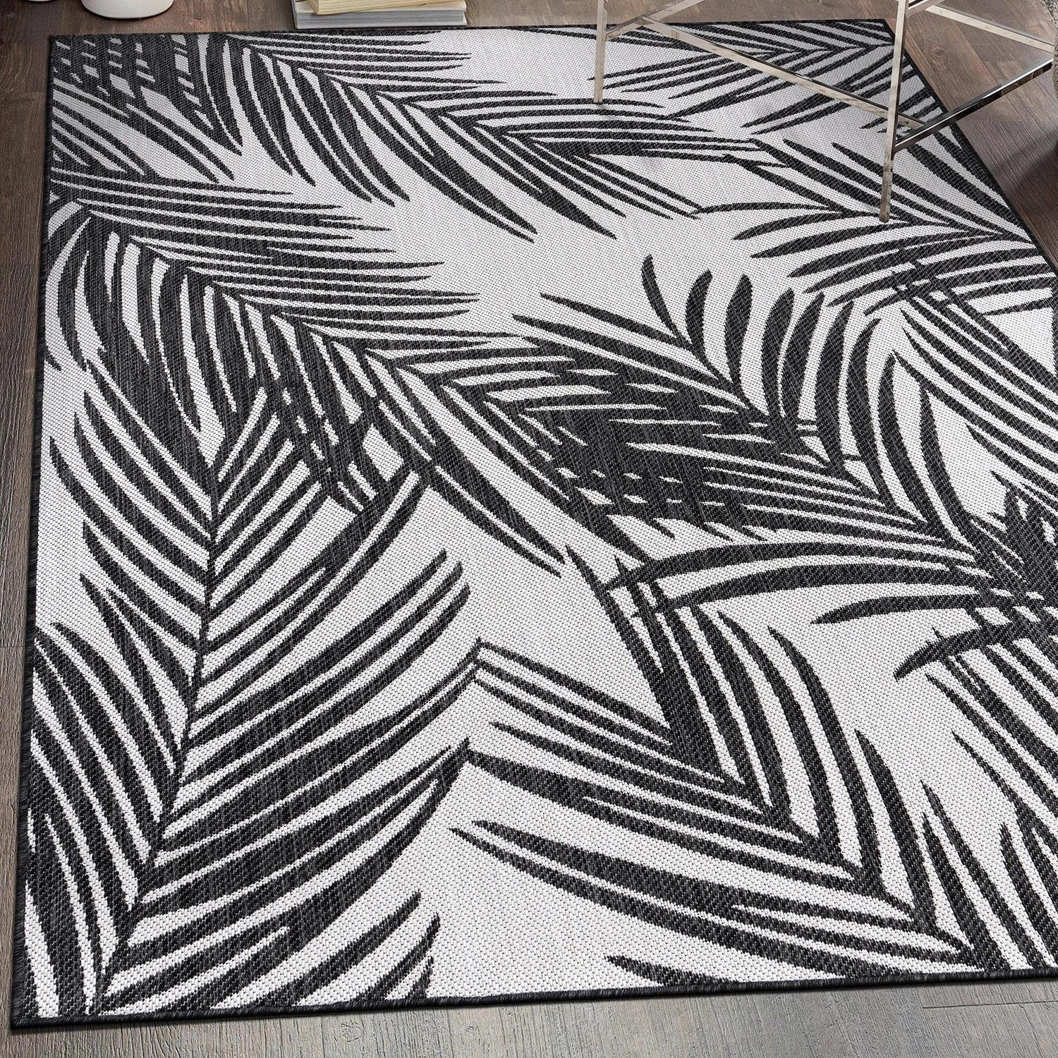 World Rug Gallery Contemporary Distressed Leaves Textured Flat Weave Indoor/Outdoor Area Rug - BLACK 5' X 7'