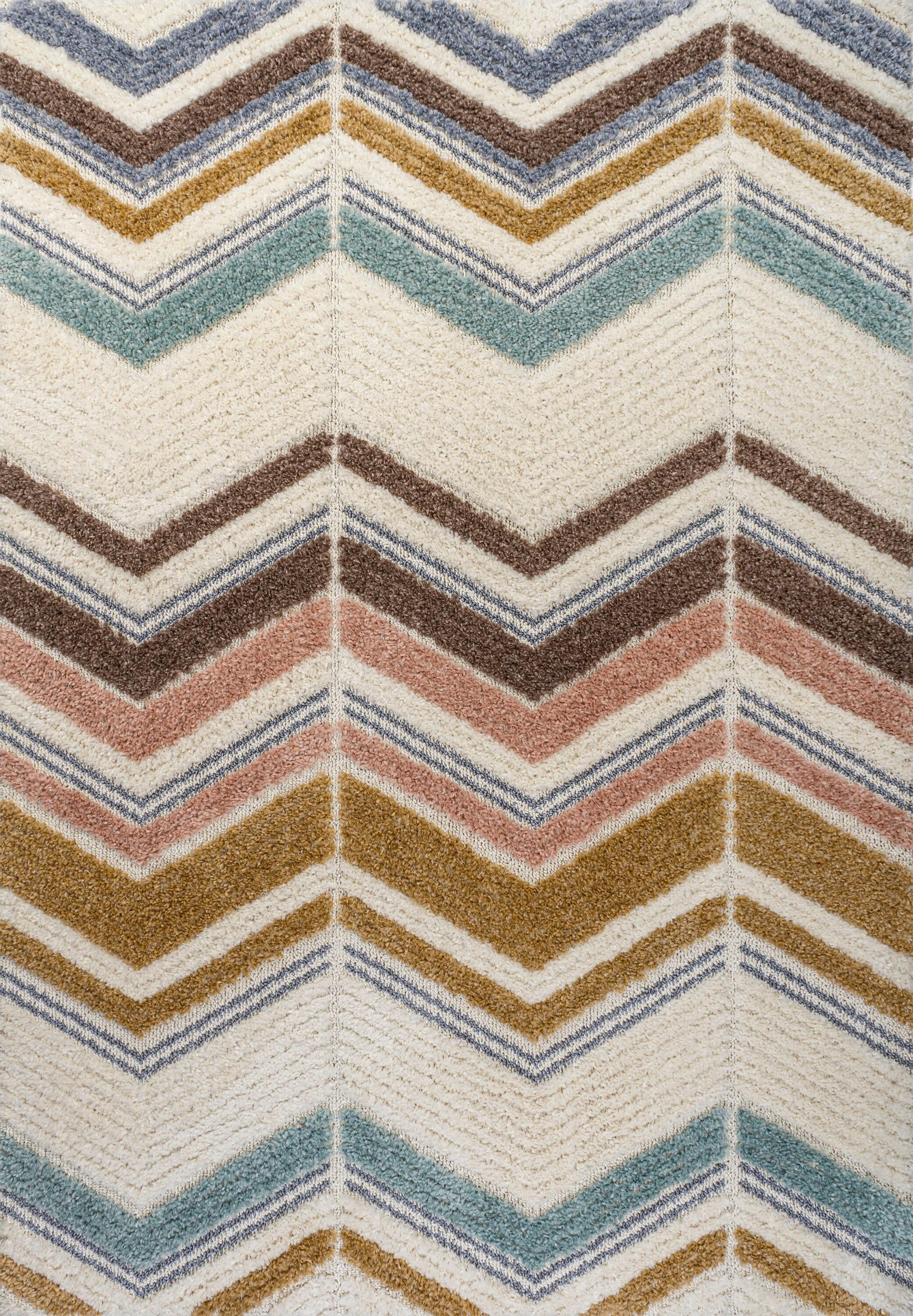 3' x 5' Elin Chevron High-Low Area Rug, Multi/Cream - JONATHAN Y