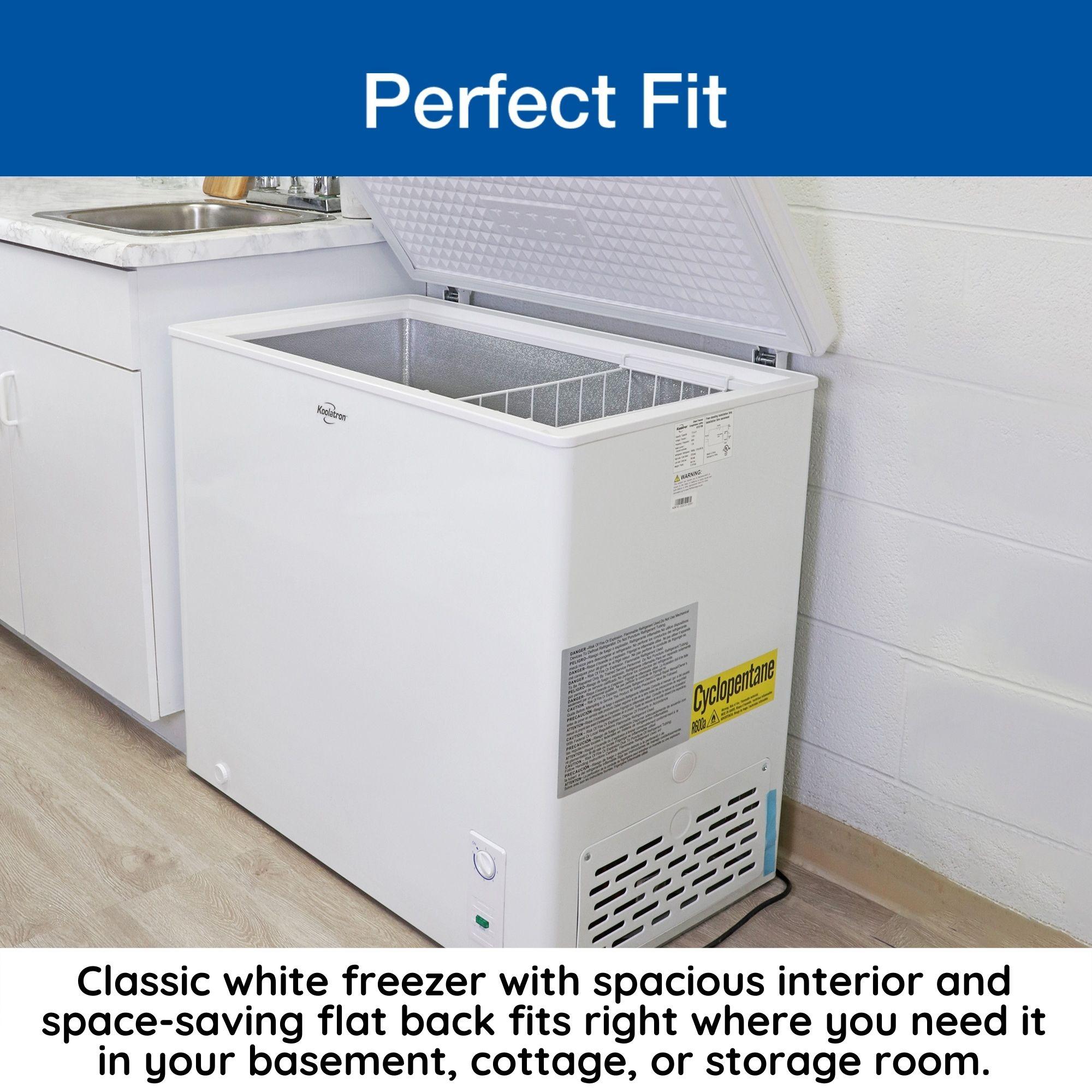 Koolatron Large Chest Freezer, 7.0 cu ft (195L),Manual Defrost Deep Freeze, Storage Basket, Space-Saving Flat Back, Stay-Open Lid, Front-Access Drain, White
