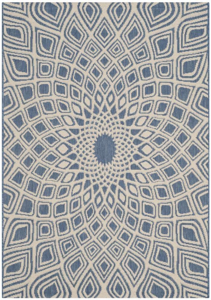 SAFAVIEH Courtyard Thane Nautical Indoor/Outdoor Area Rug, 4' x 5'7", Blue/Beige