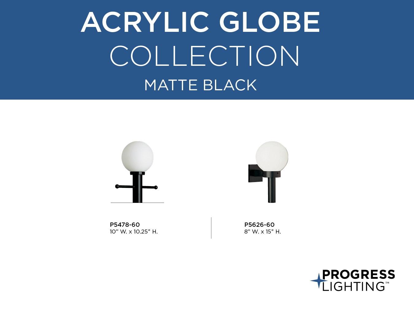 Progress Lighting Acrylic Globe 1-Light Wall Torch, Black Finish, White Globe