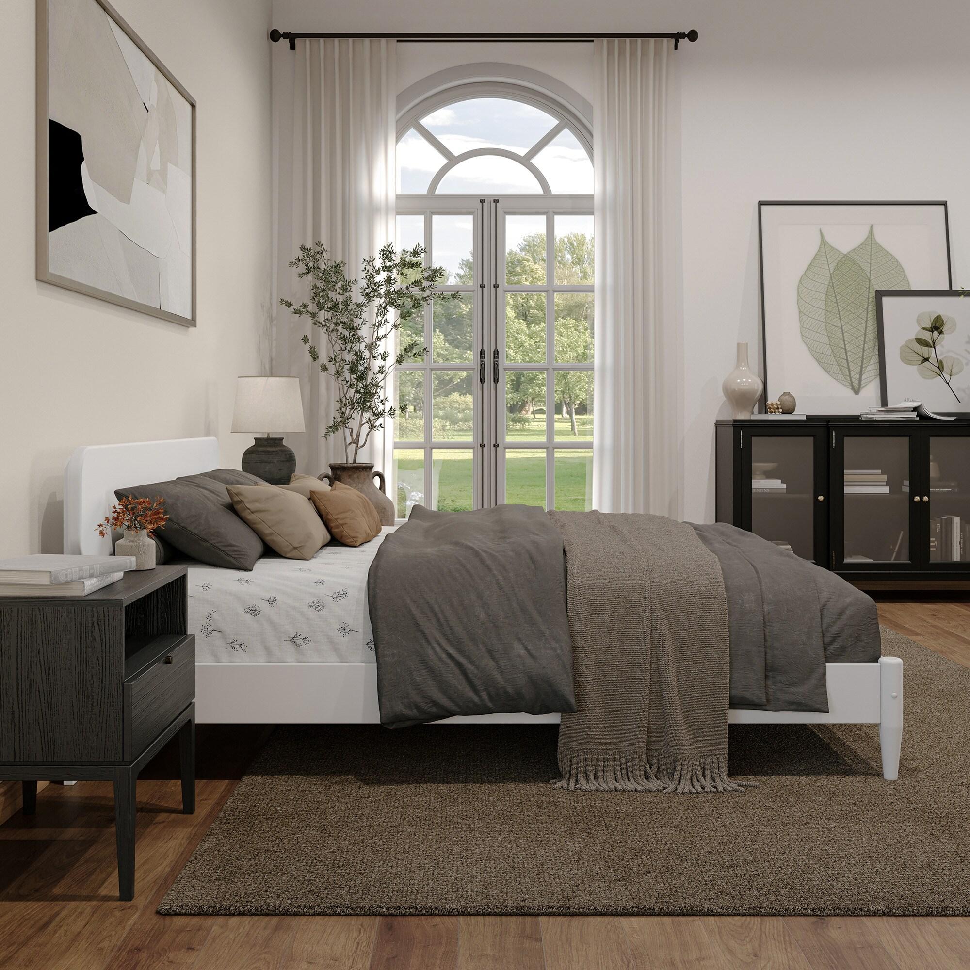 AFI Florence Queen Solid Wood Low Profile Platform Bed, White