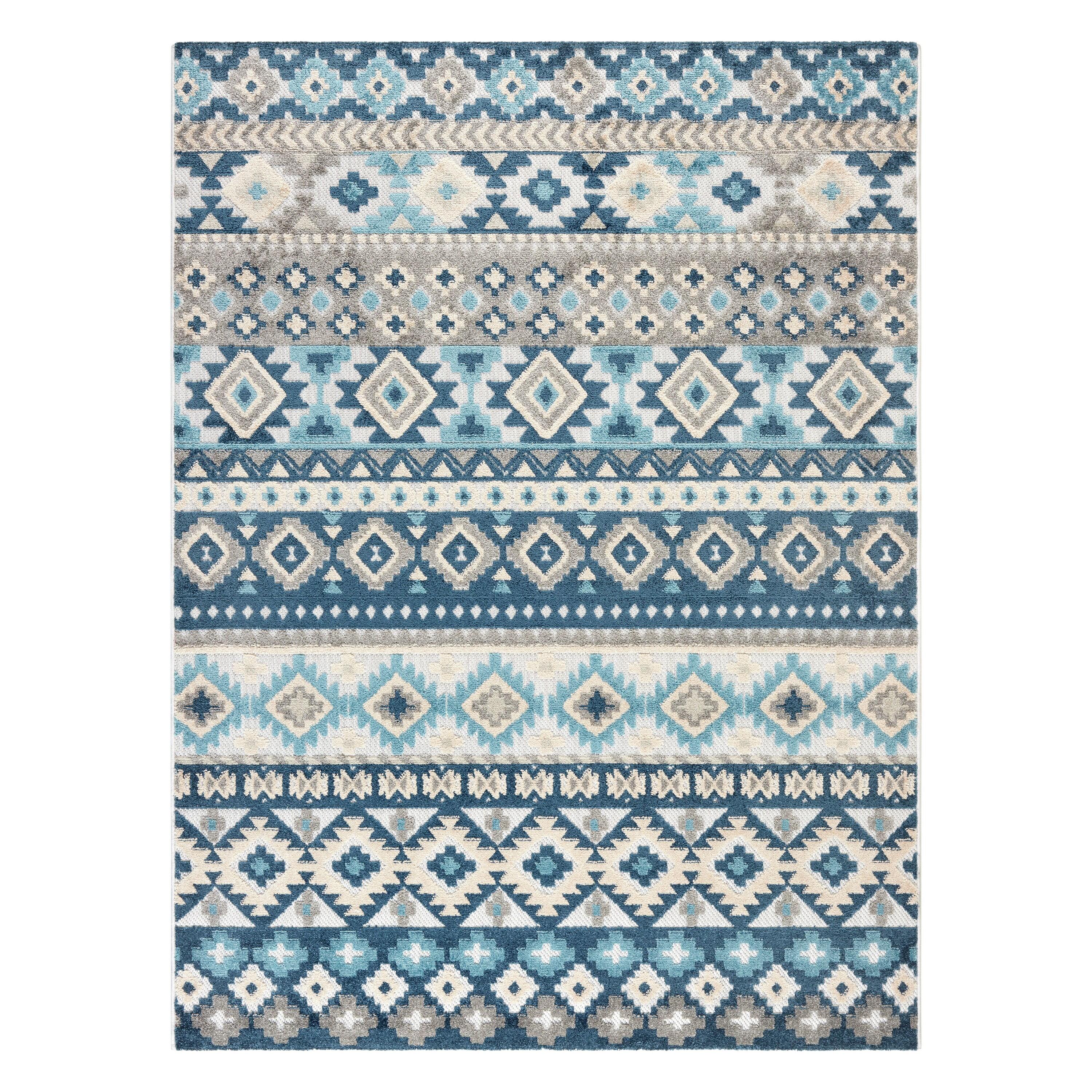 TOWN & COUNTRY EVERYDAY Dahlia Southwestern Stripe Outdoor Rug Blue Multi