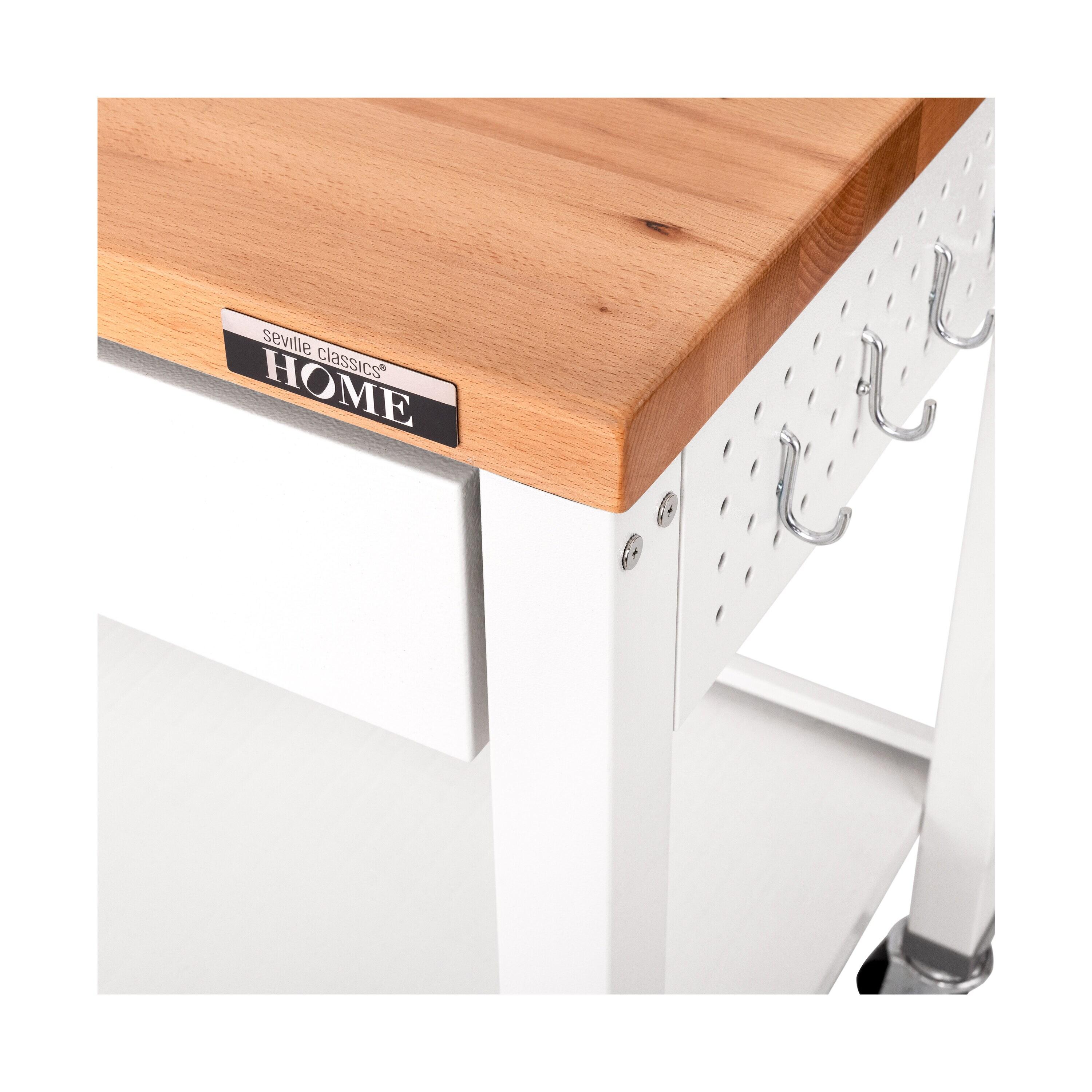 48'' Wide Stainless Steel Kitchen Rolling Cart Island with Solid Wood Top