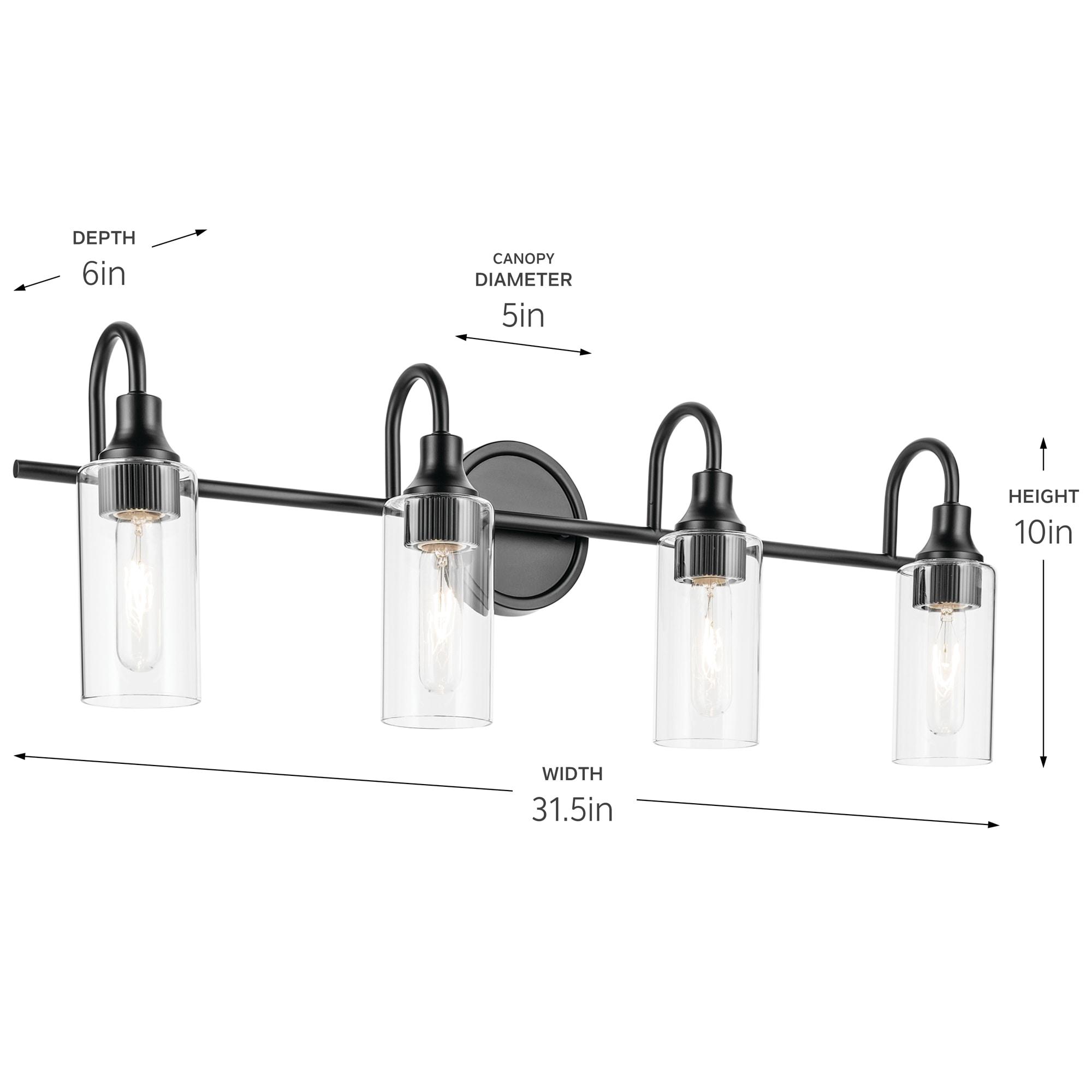 Kichler Kavi 31.5" 4-Light Vanity Light with Clear Glass in Black, Damp Rated, for Bathroom, Powder Room, Over a Mirror, (31.5" W x 10" H), 55212BK
