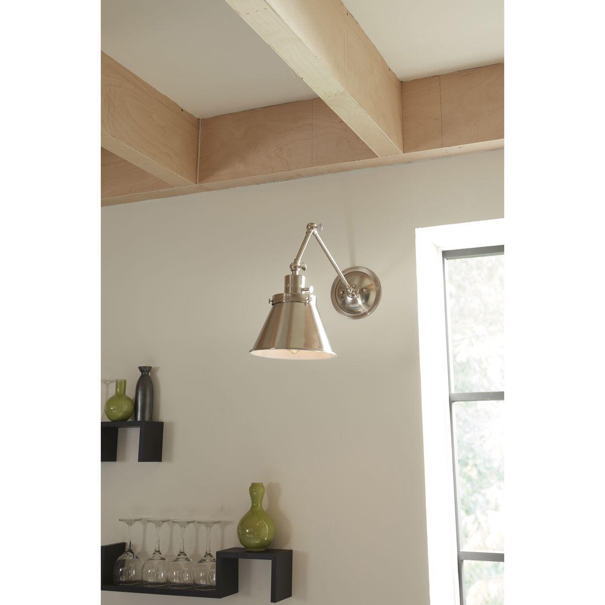Progress Lighting Hinton 1-Light Swing Arm Wall Bracket, Brushed Nickel, Seeded Glass Shade