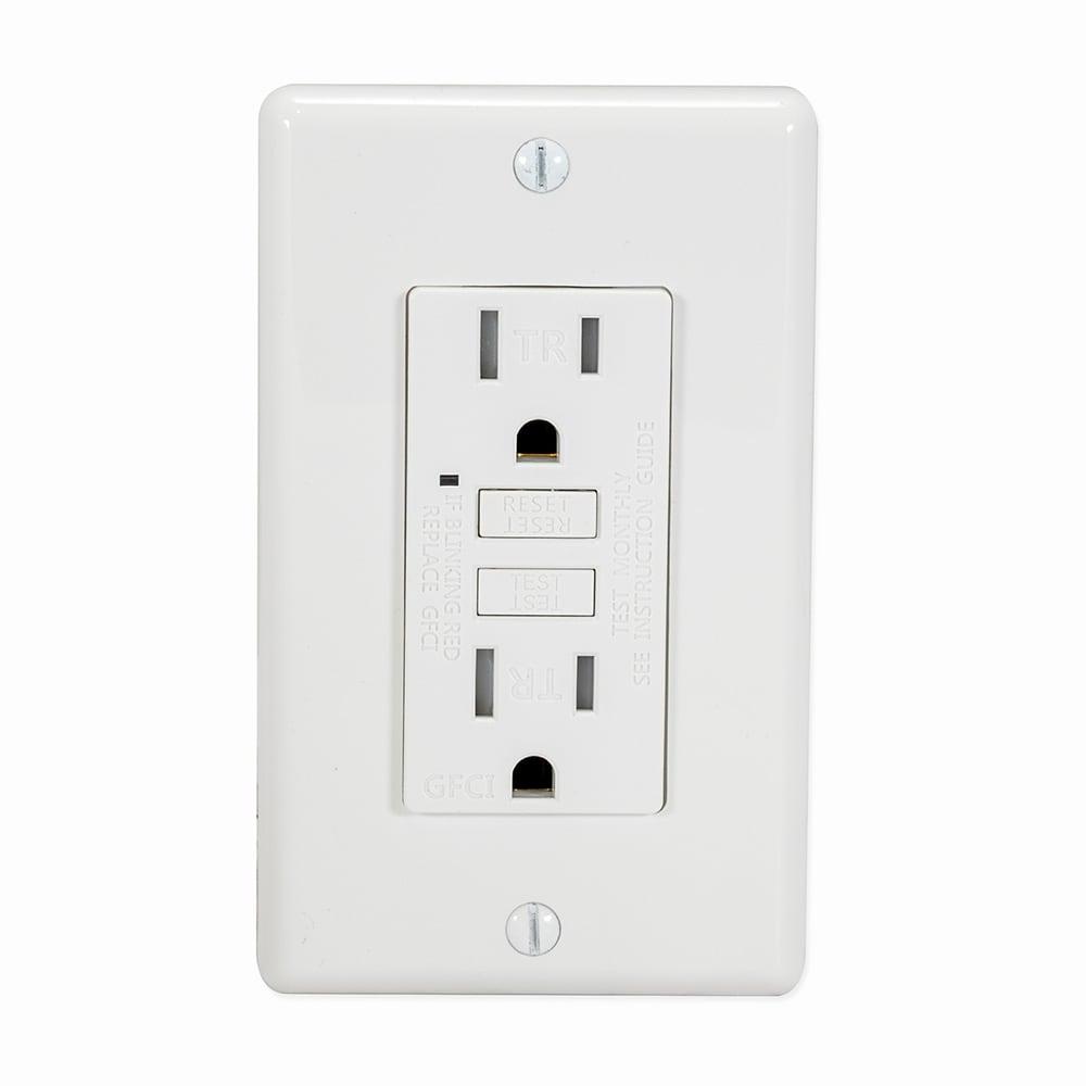 White Tamper Resistant Recessed GFCI Duplex Outlet with Wall Plate