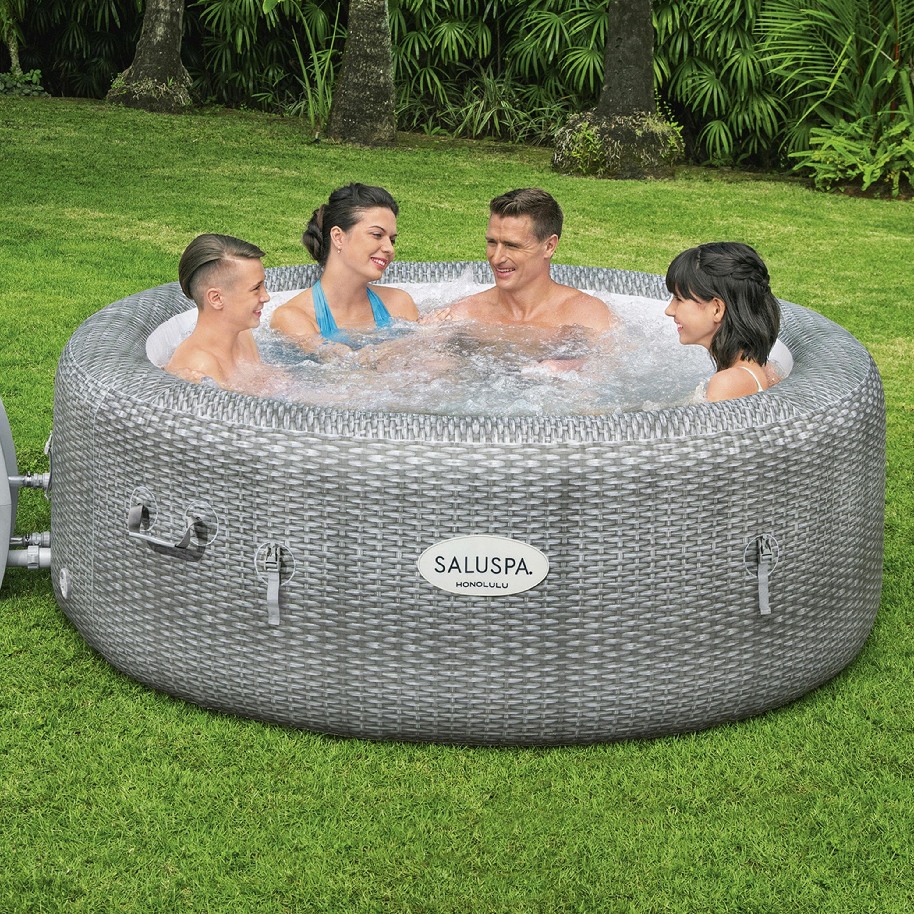 Bestway Coleman Honolulu AirJet Inflatable Hot Tub with EnergySense Cover, 6-Pack SaluSpa Spa Seat and 6 Sets of SaluSpa Padded Headrest Pillows