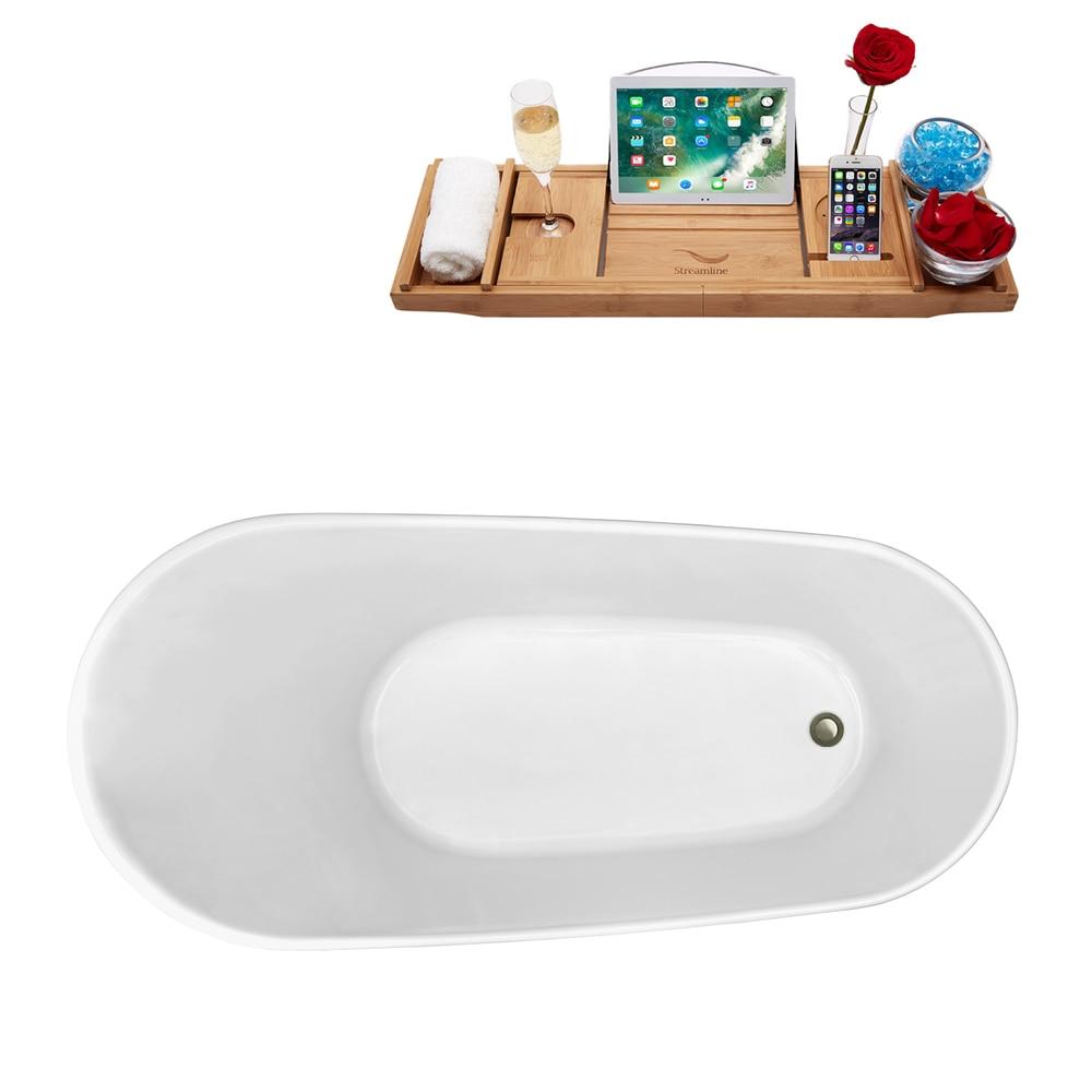 Streamline Bath 67" Streamline Freestanding Soaking Acrylic Bathtub With Drain and Bamboo Tray N822-IN-BNK