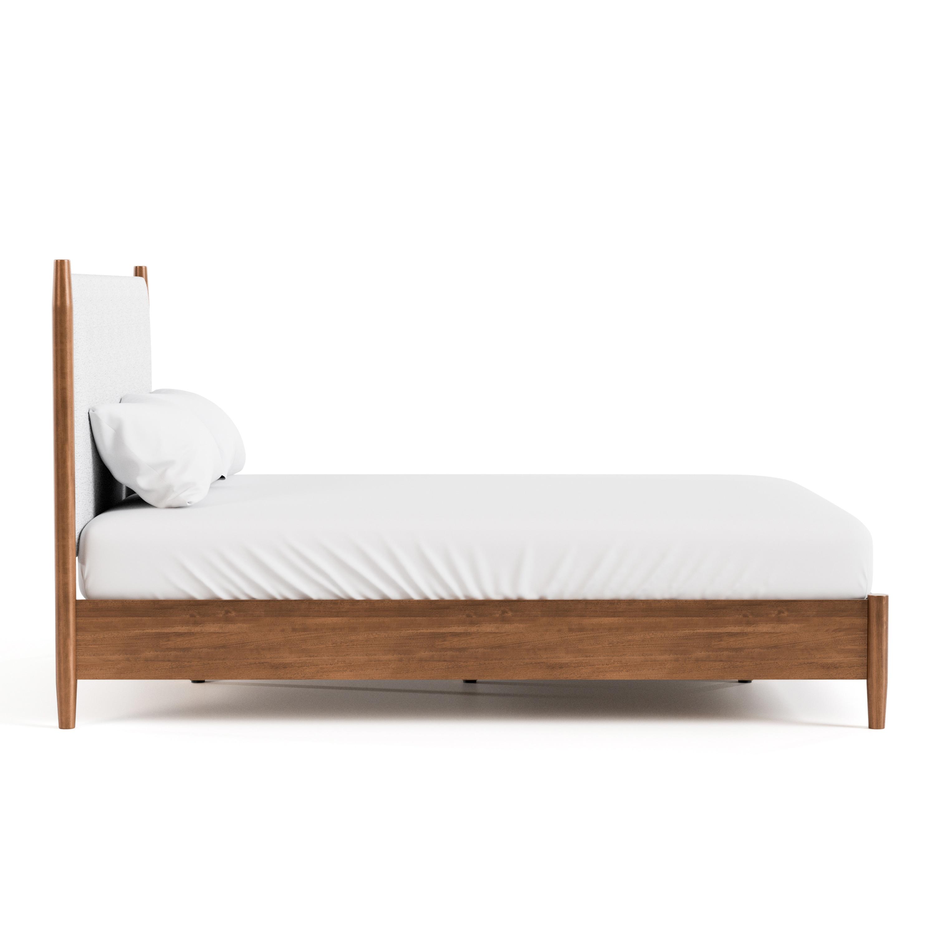 HOMES: Inside + Out 3pc Queen Riverstone Mid-Century Modern Boucle Bedroom Set with 2 Nightstands Walnut