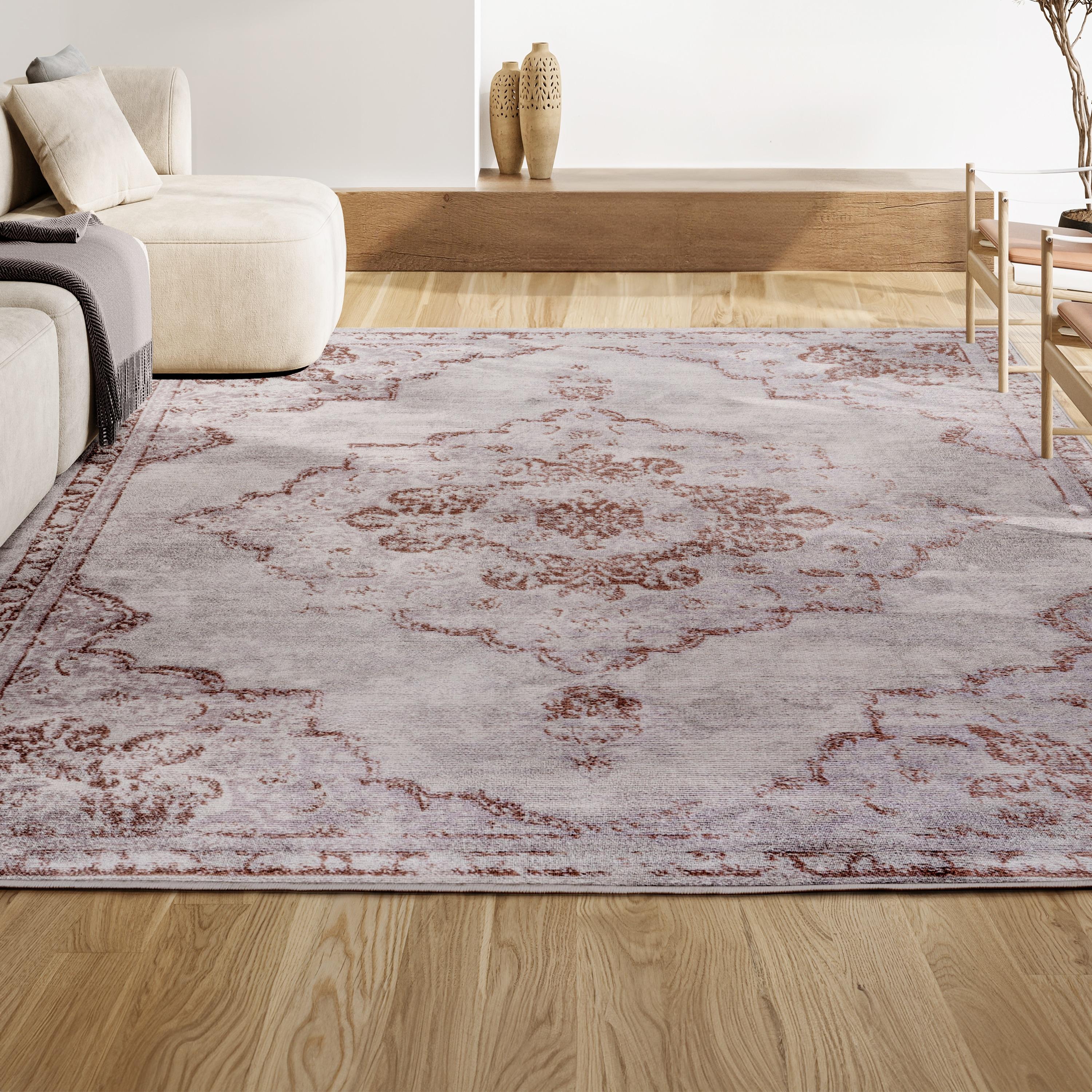 8'x10' Alhambra Ornate Medallion Modern Area Rug, Cream/Red - JONATHAN Y