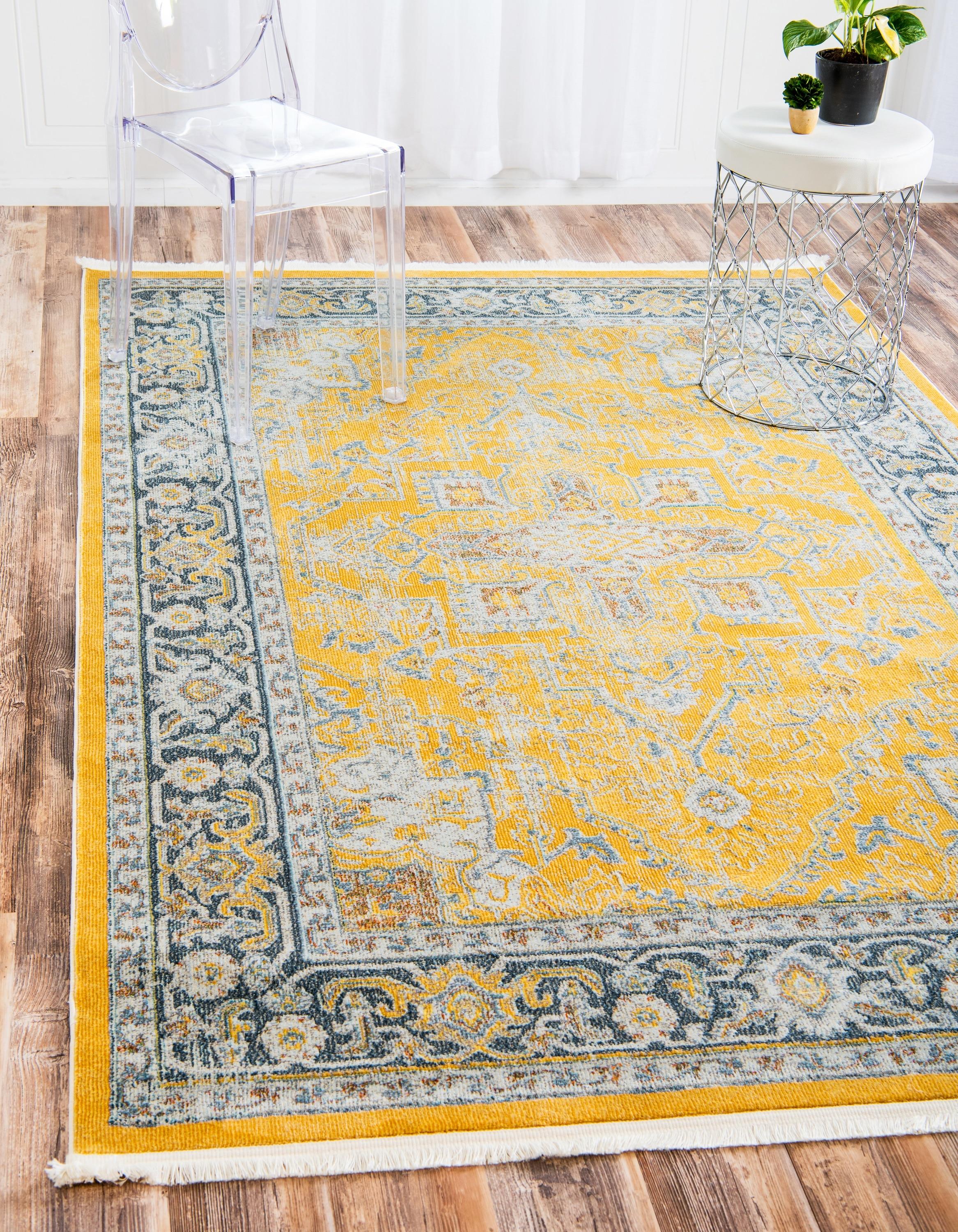 Unique Loom Baracoa Collection Area Rug - Prado (4' 3" x 6' 1" Rectangle Yellow/Ivory)