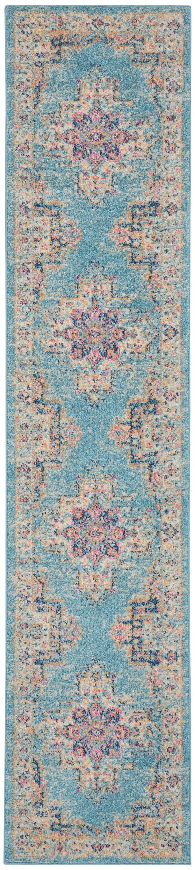 Nourison Passion Medallion Bohemian Indoor Rug Light Blue 2'2" x 10'