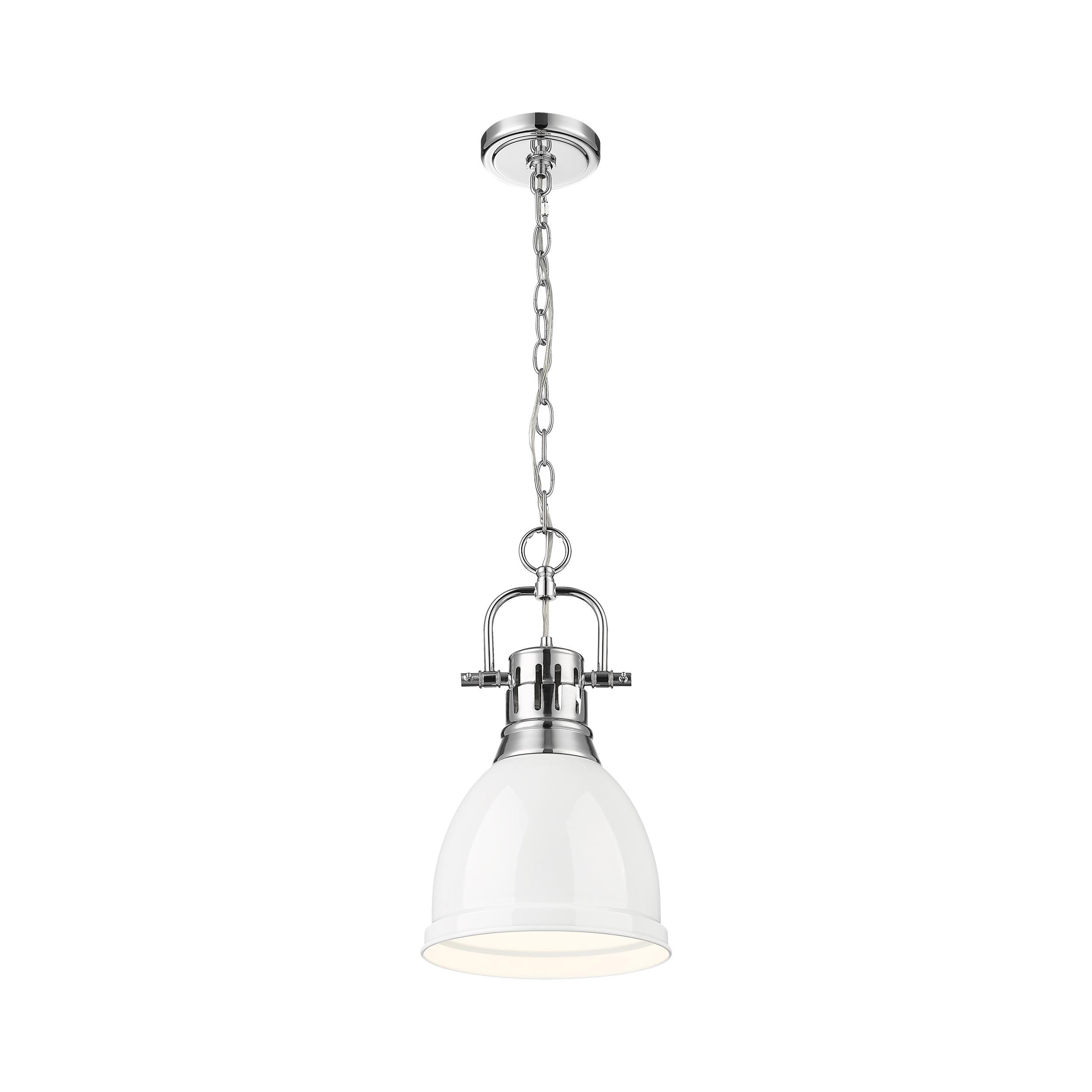 Golden Lighting Duncan 1-Light Small Pendant with Chain in Chrome with White