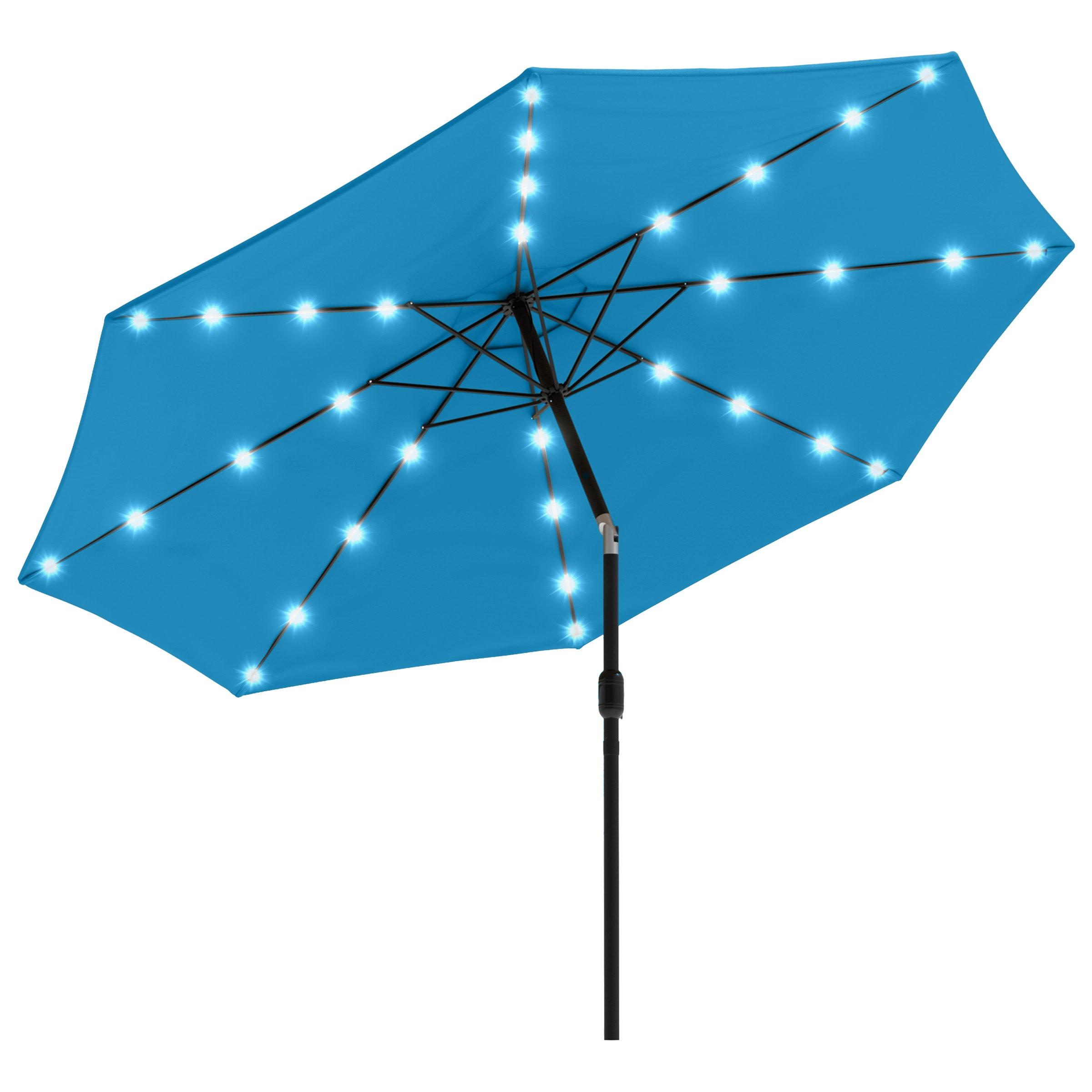 Pure Garden 10' Octagon Outdoor Patio Market Umbrella: Solar LED, Water-Resistant, Steel Frame