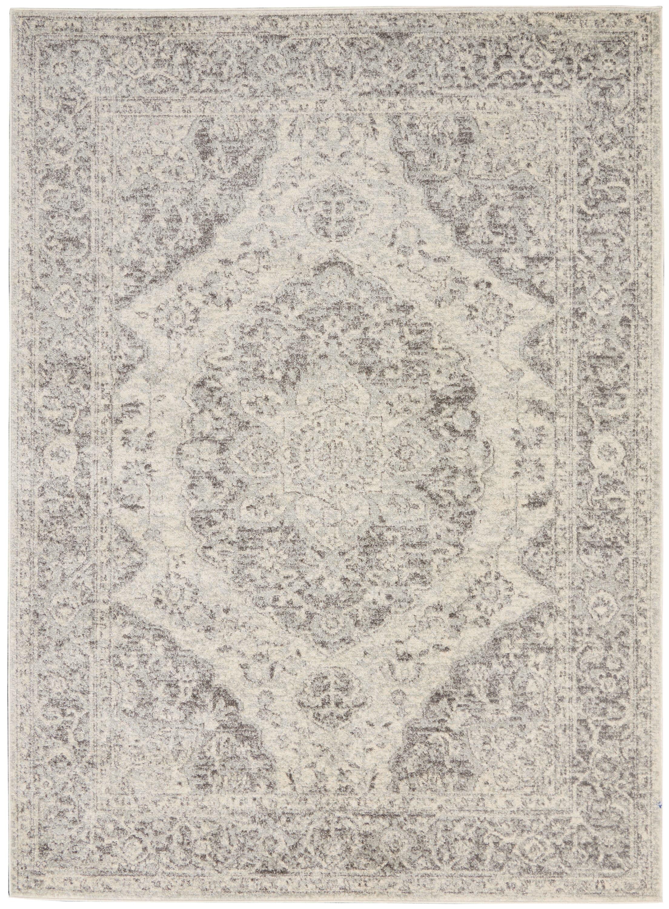 Nourison Tranquil Vintage Persian Center Medallion Area Rug Ivory Grey 5'3" x 7'3"