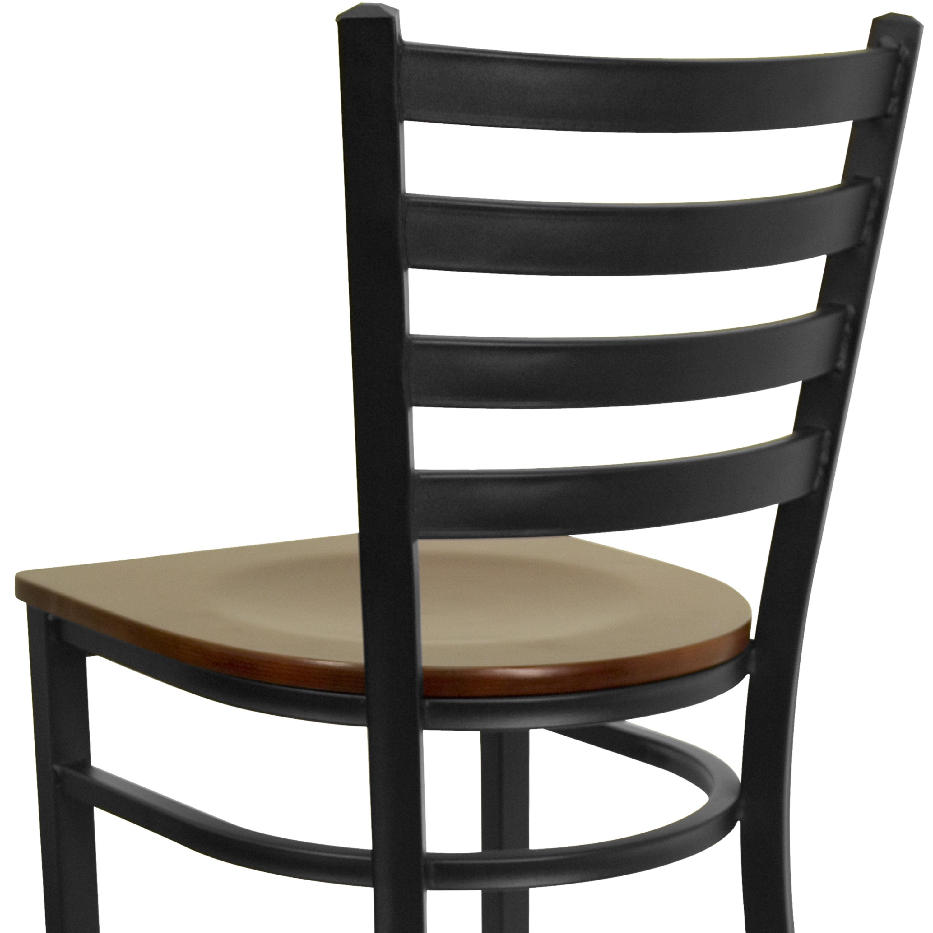 Flash Furniture HERCULES Series Black Ladder Back Metal Restaurant Barstool - Mahogany Wood Seat