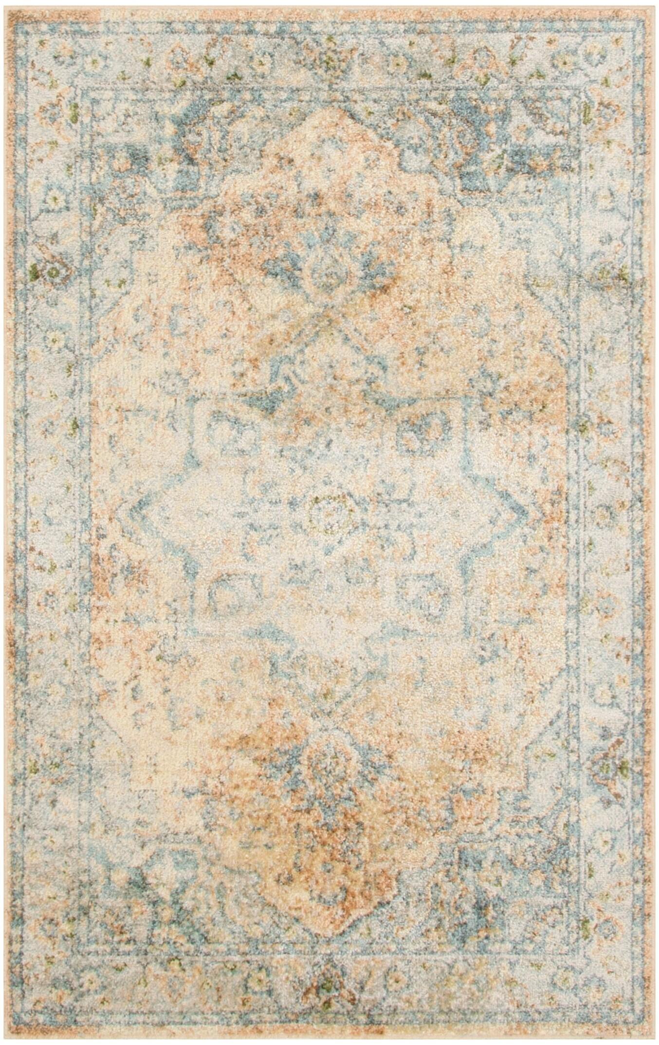 Nourison Astra Machine Washable Vintage Medallion Indoor Rug Beige Blue 2'2" x 4'